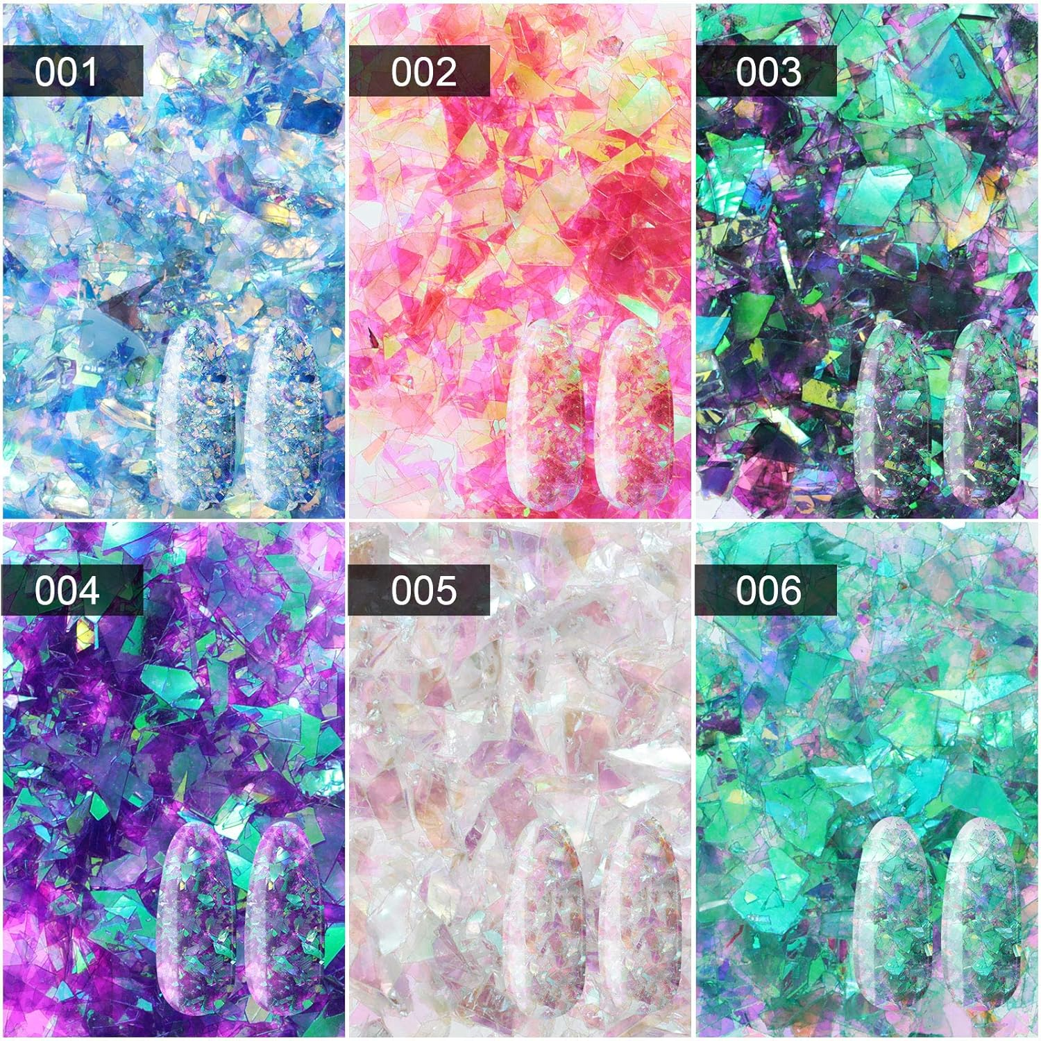 18 Boxes Mermaid Iridescent Chunky Glitter Flakes Chrome Sequins Aurora Holographic Mermaid Nail Glitter Flakes for Face Eyes Body Hair Nail Decoration image number 1