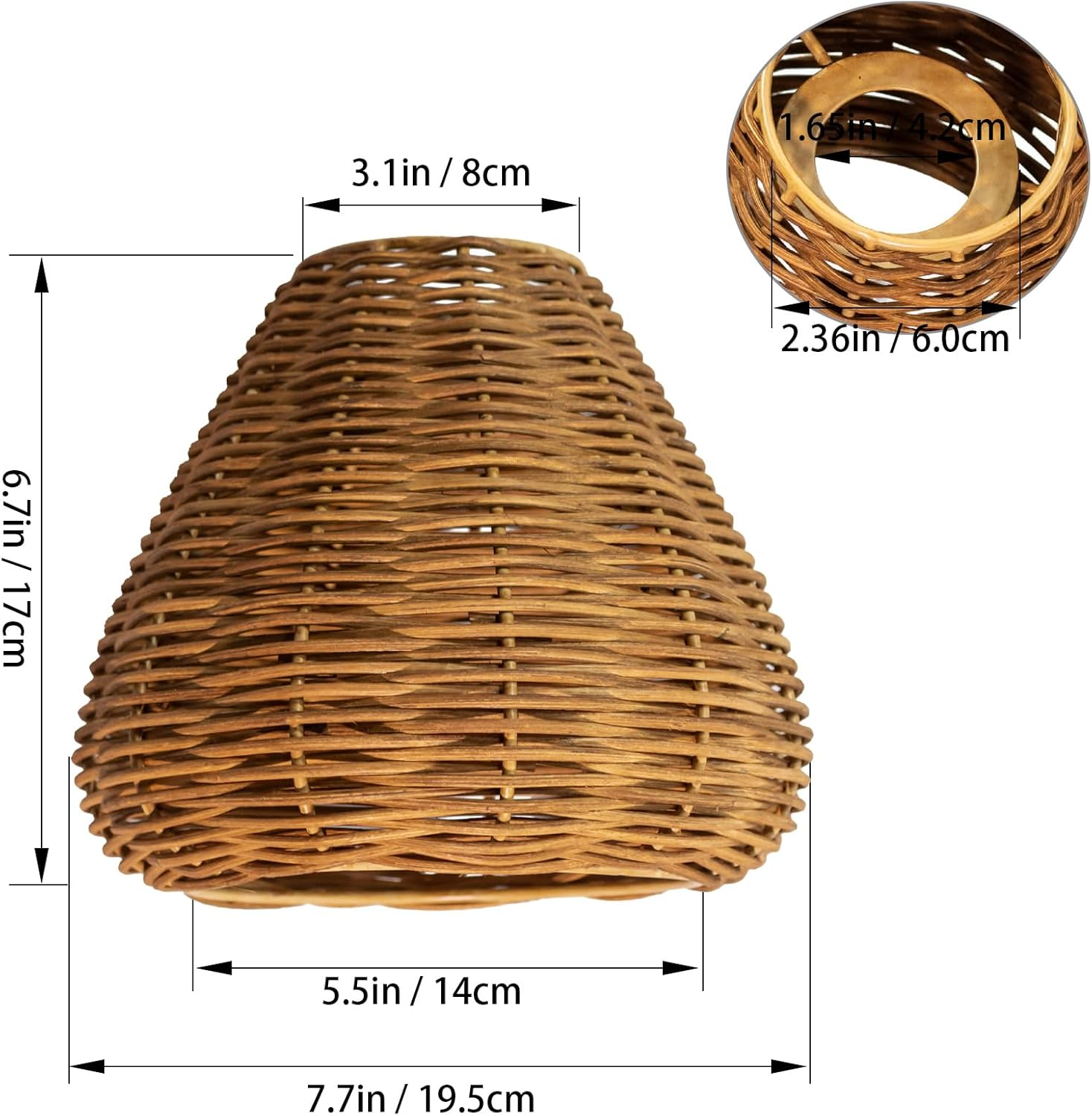 Round Rattan Lampshade Boho, Stylish Upgrade Lampshade for Table Lamp, Hanging and Floor Lamp, All Indoor Spaces (Black, 14 Cm Diameter 15 Cm Height) image number 3