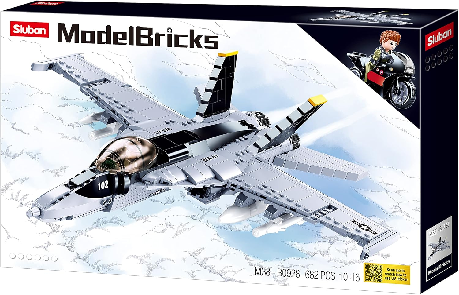Sluban M38-B0928 Model Bricks-F/A-18E Super Bumblebee, Multicolored