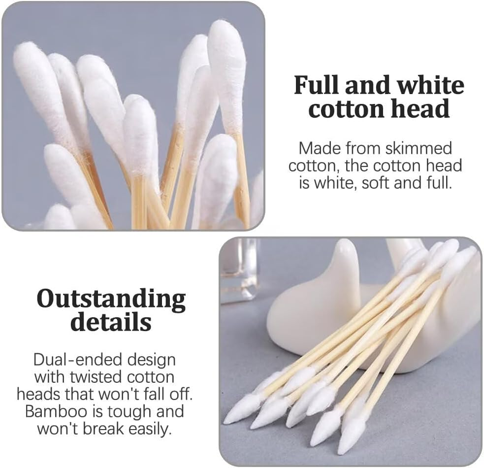 Cotton Buds Pack of 200+ Bamboo with Wooden Handles Sustainable for Make-Up Clean Care Ear Cleaning Wound Care Cosmetic Tool Double Head Biodegradable Environmentally Friendly image number 3