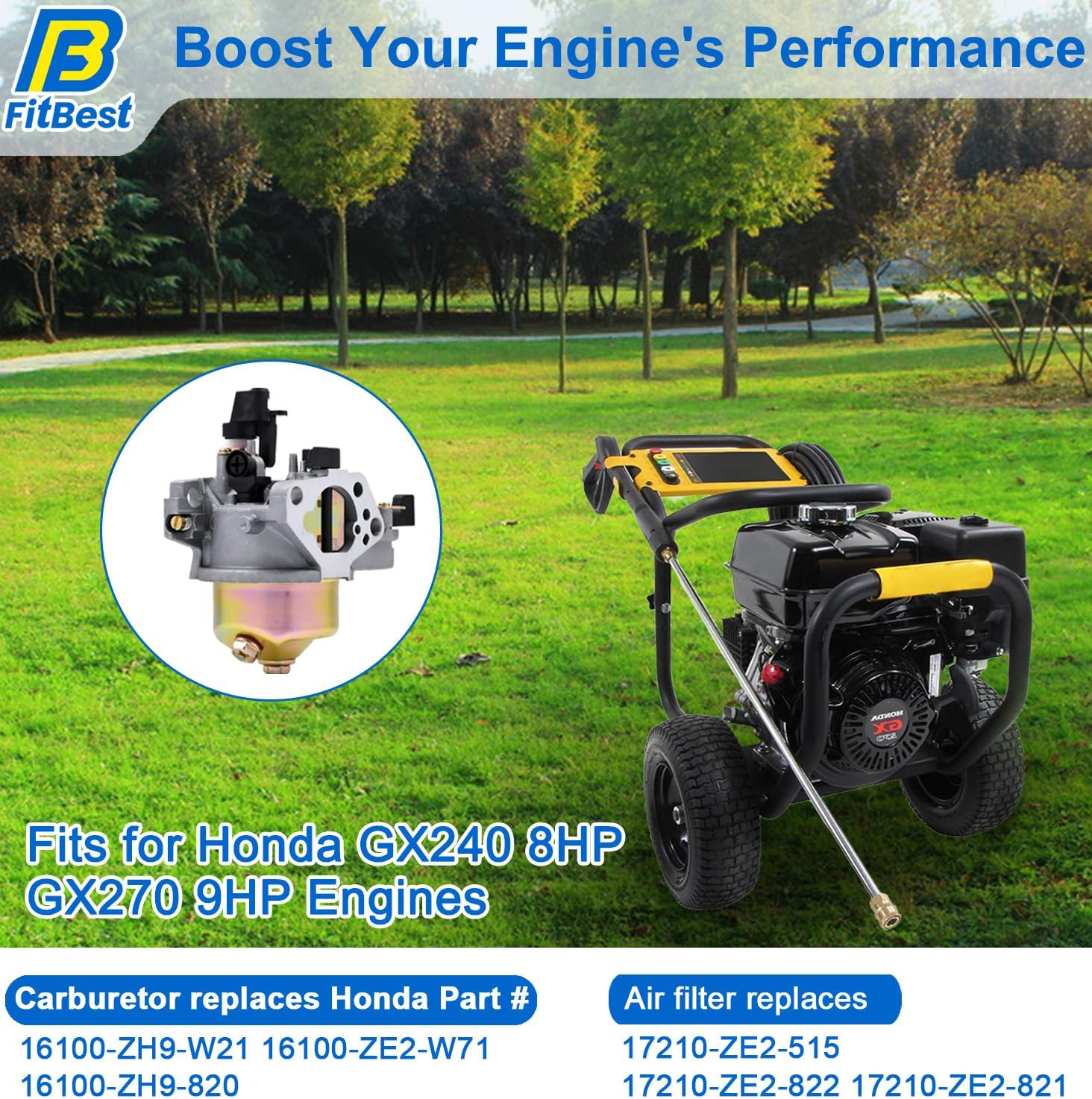 Fitbest Carburetor for Honda GX240 GX270 8HP 9HP Engines Replaces 16100-ZE2-W71 1616100-ZH9-820 Carb image number 4