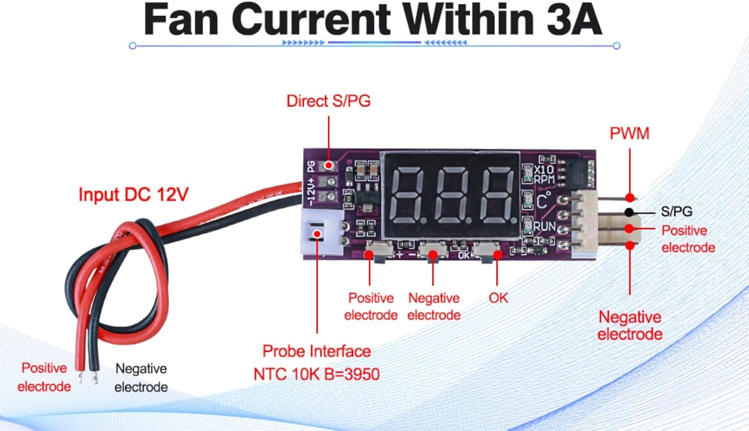 Fan Speed Control Module,Dc 12V 3A 4-Pin Fan Temperature Controller Automatic Temperature Controller NTC Sensor ，For Adjust Fan Speed Fan Speed Control image number 2
