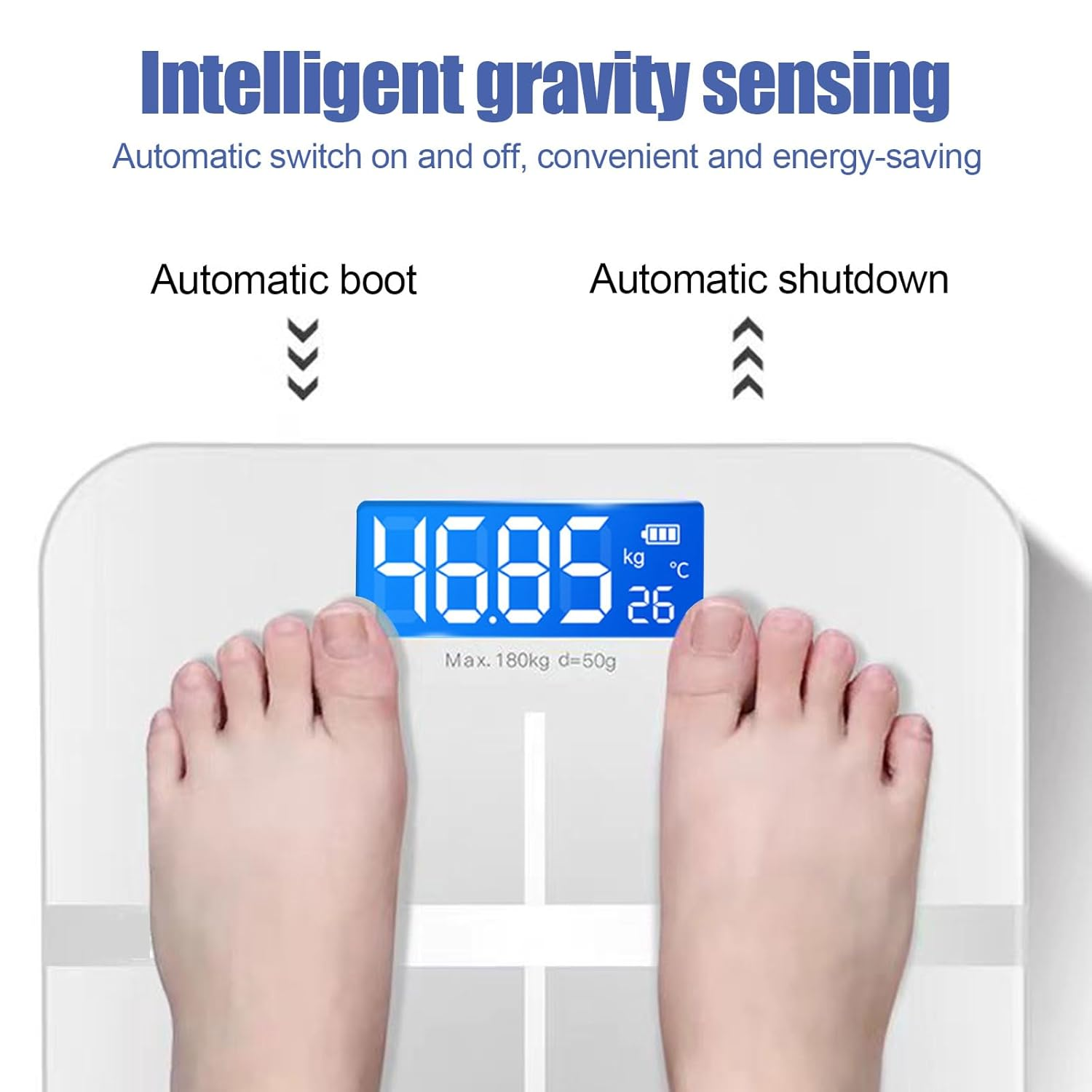 Wesoke Digital Bathroom Scale for Body Weight, Highly Accurate Rechargeable Scale, High Precision Body Fat Scale with LED Display & Tempered Glass & Thermometer, Measures Weight up to 180Kg, White image number 6