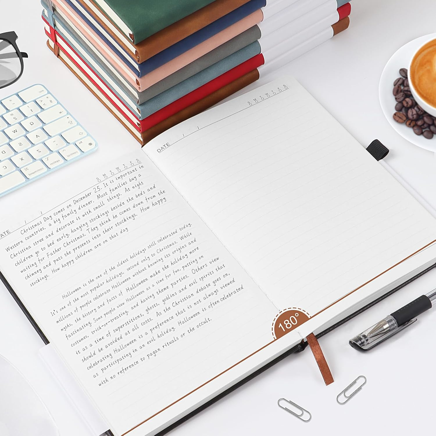 A5 Lined Journal Notebook, 192 Pages Leather Hardcover Notebook for Personal Writing, Study, Office, Travel Records(Brown) image number 4