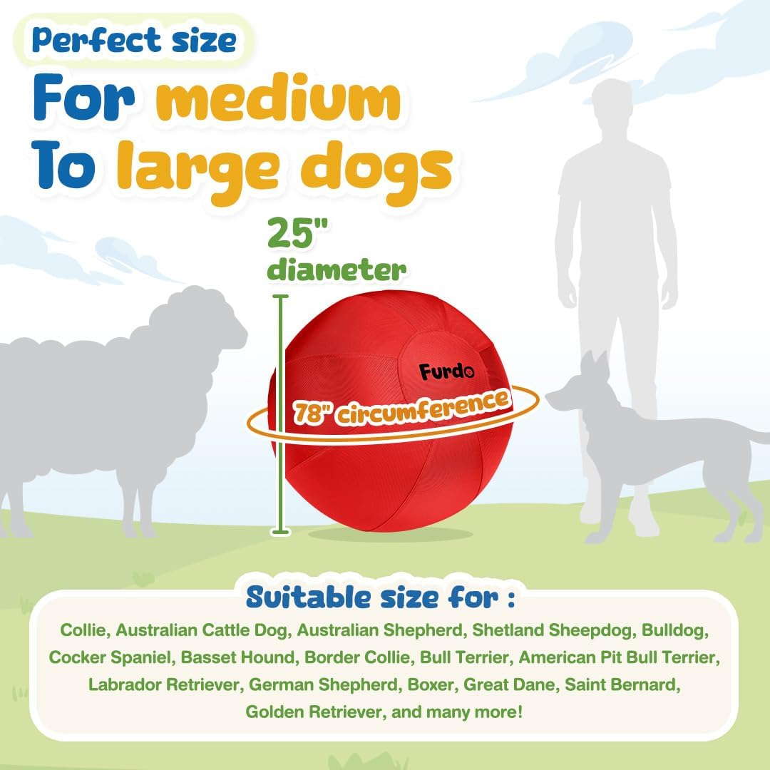 Furdo 25" Herding Ball for Dogs, for Australian Shepherd, for Cattle Dogs, for Border Collie, for Blue Heelers & Other Medium to Large Dogs, Herding Dog Ball, Herding Dog Toys, Horse Ball - Red image number 4