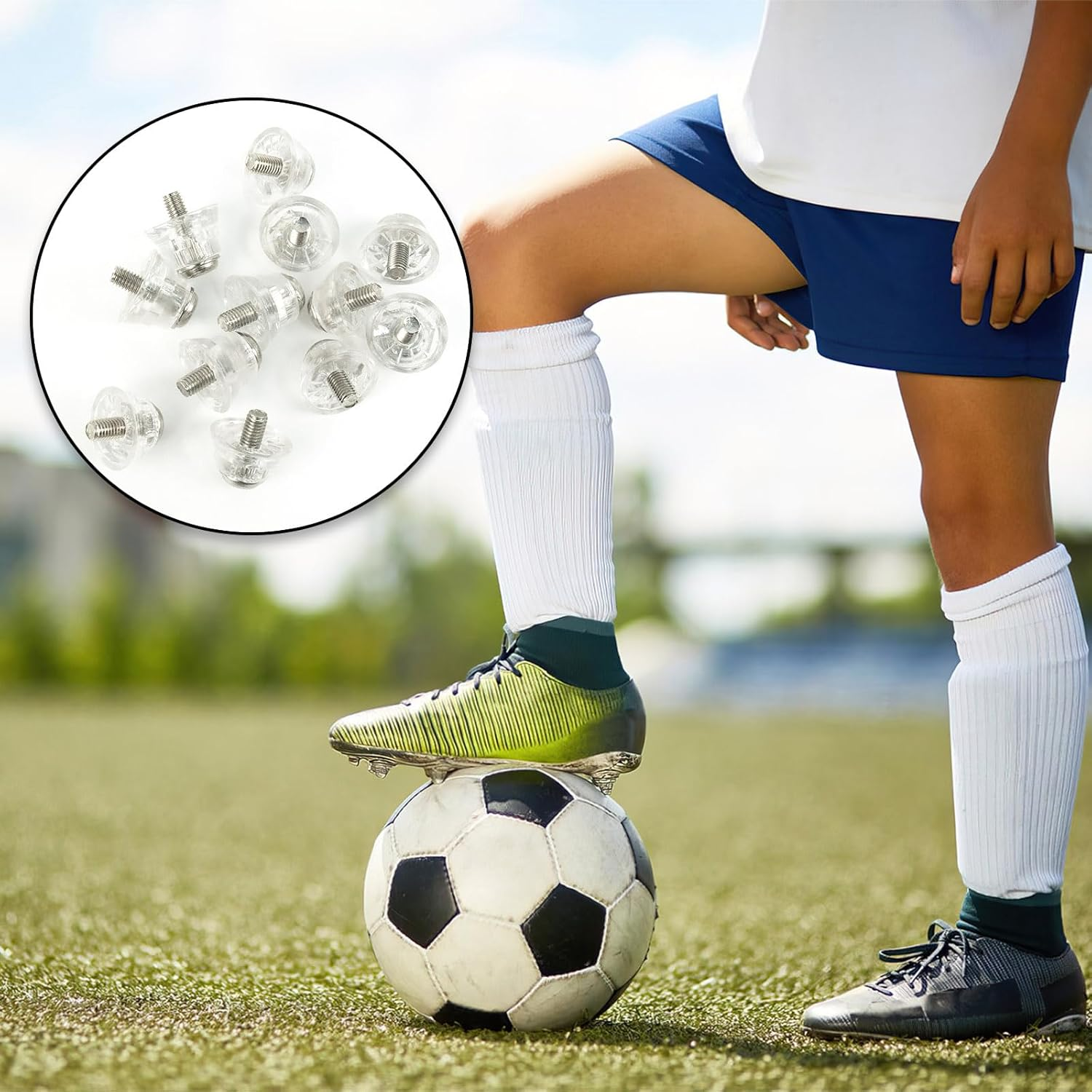 12Pcs Aluminum Nail Head Plastic Football Cleats Screw on Studs, 2 Sizes Football Cleat Replacement Studs for Adult Training Soccer Spike Replacement Spikes, Rugby Replacement Studs image number 1