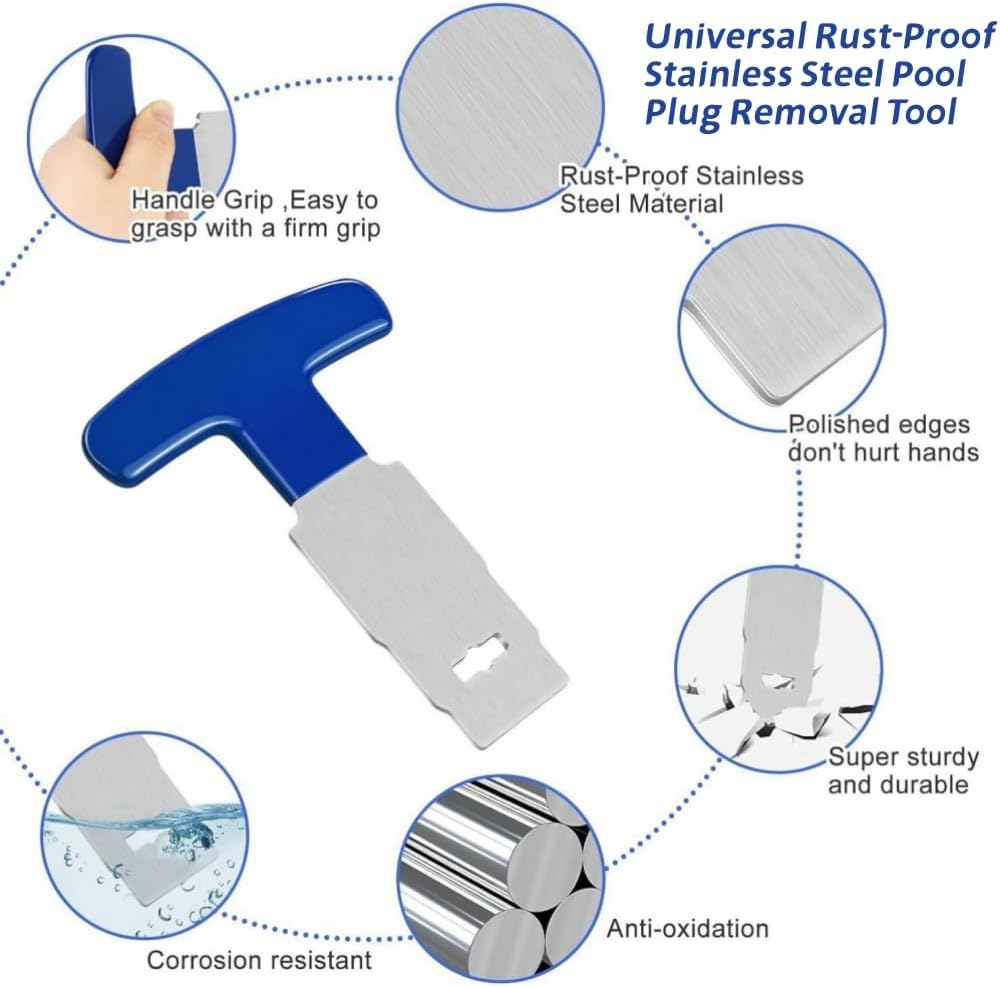 Pool Plug Removal Tool,Stainless Steel Pools Eyeball Seat Removal Tool with Rubber Handle for Above& Inground Pool Spa Return Jet Plug Nozzles Inlet Fittings,Compatible with SP1419A-SP1419E Hayward image number 2