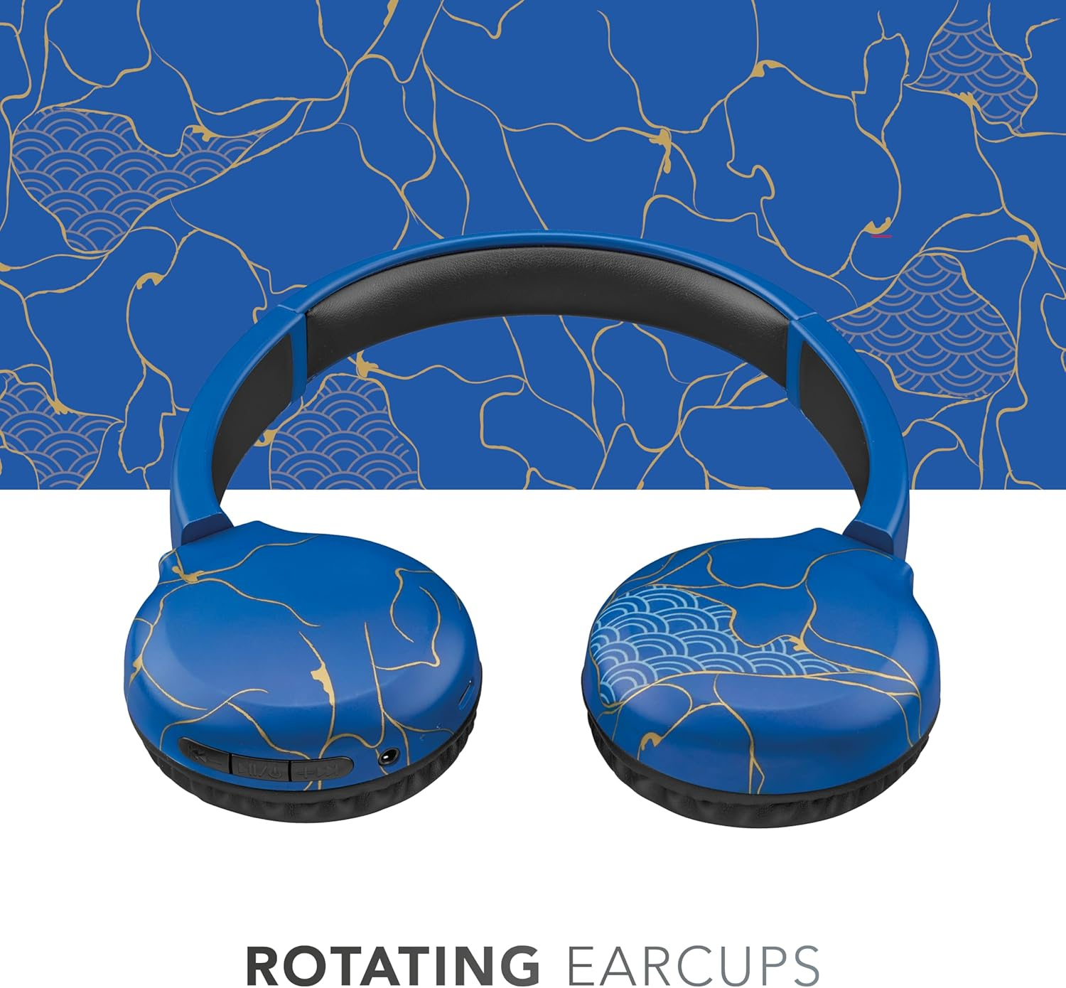 Music Sound - Bluetooth Headphones with Soft-Touch On-Ear Headphones - Adjustable Ear Hooks - Adaptability and Comfort - Play Time 22 Hours - Blue image number 3