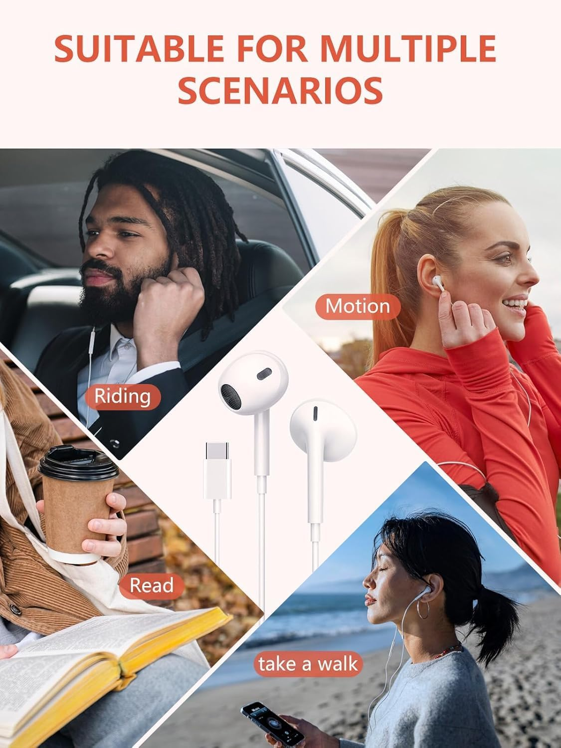 XINSHIKEJI USB C Headphones for Phone 16 Pro Max 15 plus Pad Pro In-Ear Headphones with Cable Type C, Microphone, Volume Control for Galaxy S23 S22 S21 S20 A53 A54 A34 Google Pixel 8 7 6A 5 4 image number 4