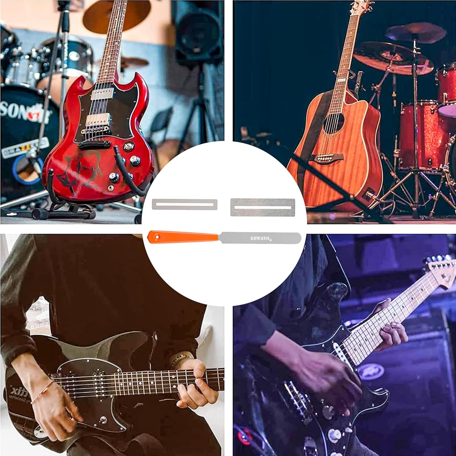 KEWAYO Guitar Fingerboard Luthier Tool Set Including Guitar Fret Crowning Luthier File, Fret Leveling Beam Sanding Leveler Beam and Fingerboard Guard Protectors for Guitar Bass image number 1