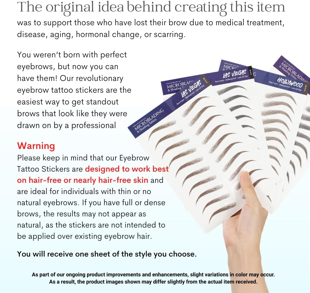 Bliss and beyond USA | Waterproof Eyebrow Tattoo Stickers. a Real Hair Stroke Look. Hair Replacement without Surgery. Solution for Hair Loss. Bushy Tinted Eyebrow Tattoos. (New Las Vegas, Dark Brown) image number 1