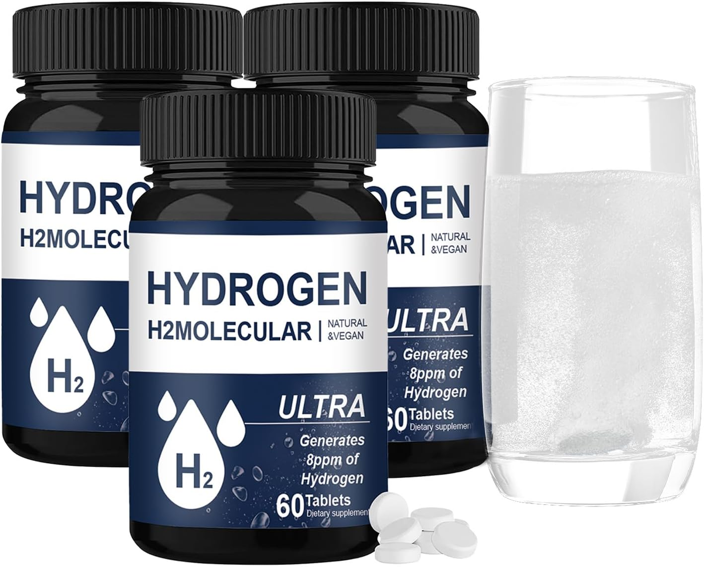 Hydrogen Water Tablets, 180 Count | Hydrogen Tablets Helps Brain Function & Cognitive Support | Non-Gmo, Vegan, Gluten-Free, Easy to Use image number 1