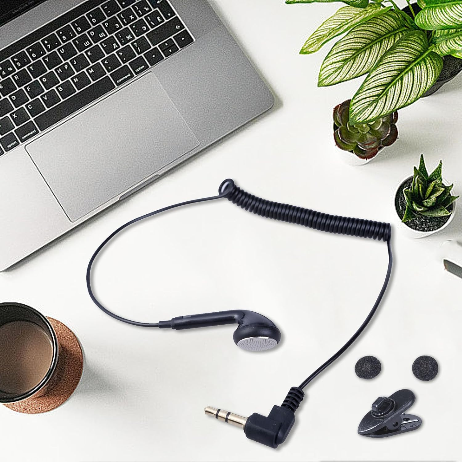 3.5Mm Single Side Earphone Spring Coiled Cable Mono Loved Ear Earphones with Clip and Sponge Cover for Sports image number 5