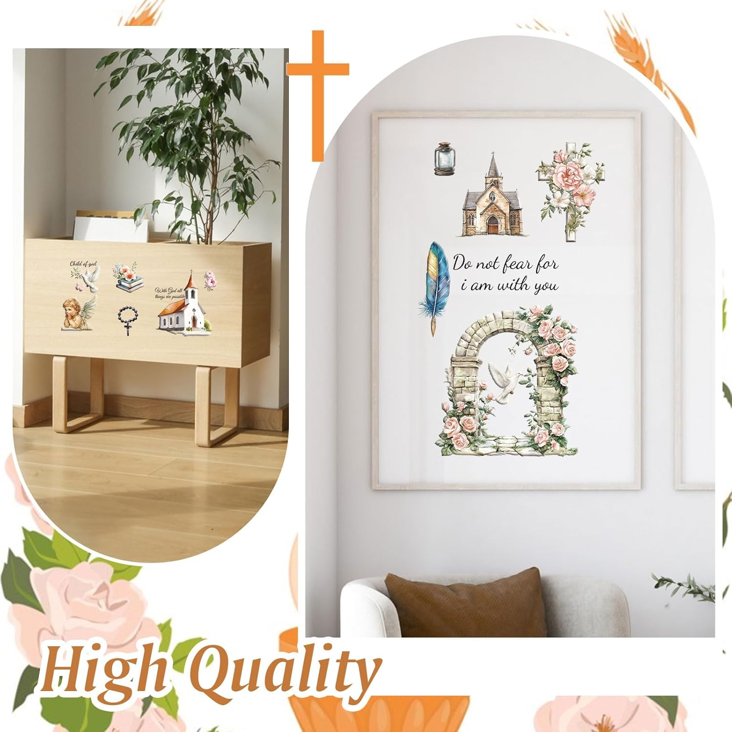 HICOHAND Rub on Transfers for Crafts, 3 PCS Cross and Church Transfers for Furniture Rub on Transfers Stickers Decal 5.91*11.81In/15*30 Cm. for Wood Wall Window Home Office DIY Art Craft Decoration - Red Heart image number 5