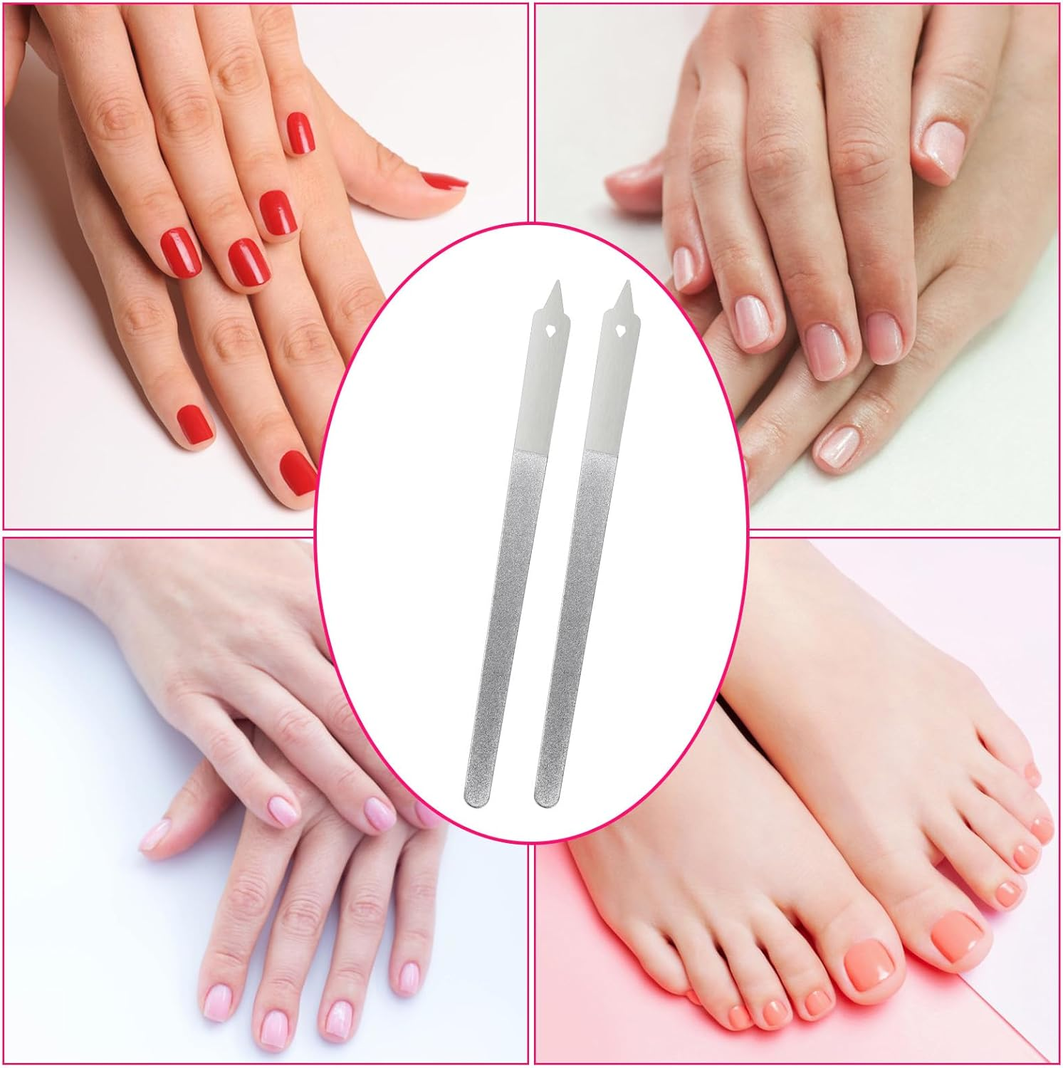 Metal Nail File(3Pcs), Nail Files for Natural Nails with Sharp Pointed Tip, Stainless Steel Nail Filer, Diamond Nail Files Non-Slip Handle for Salon Manicure Pedicure Toenails Tools Home (20.2Cm) image number 3