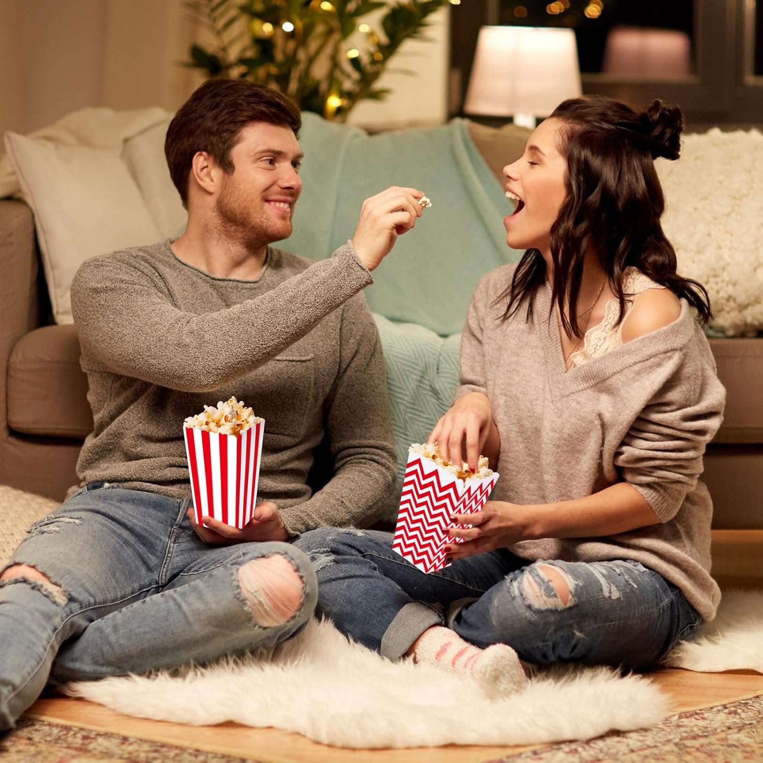 TEAONE Popcorn Boxes Bulk, 24 PCS Red Popcorn Bowl for Movie Night, Party Supplies (2 Kinds) image number 5