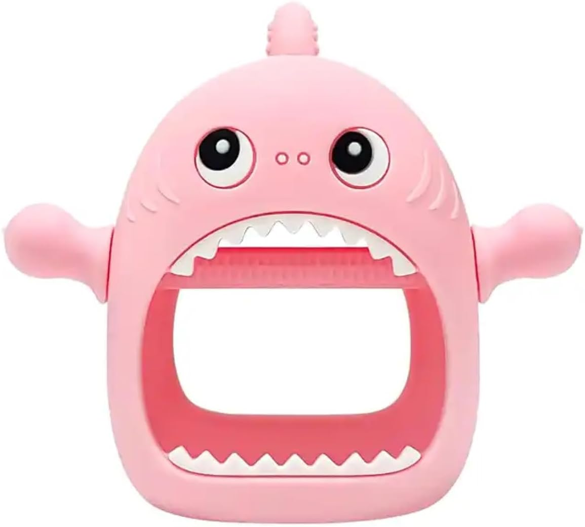 Cute Shark Teething Mitten Toy for Babies, Never Drop Silicone Baby Teether, Hand Pacifier for Babies to Suck and Chew, Toy for Teething Babies (Magenta Purple)