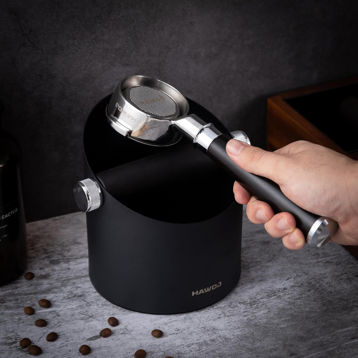 HAWDJ Black Steel Knock Box - Efficient Espresso Grounds Disposal