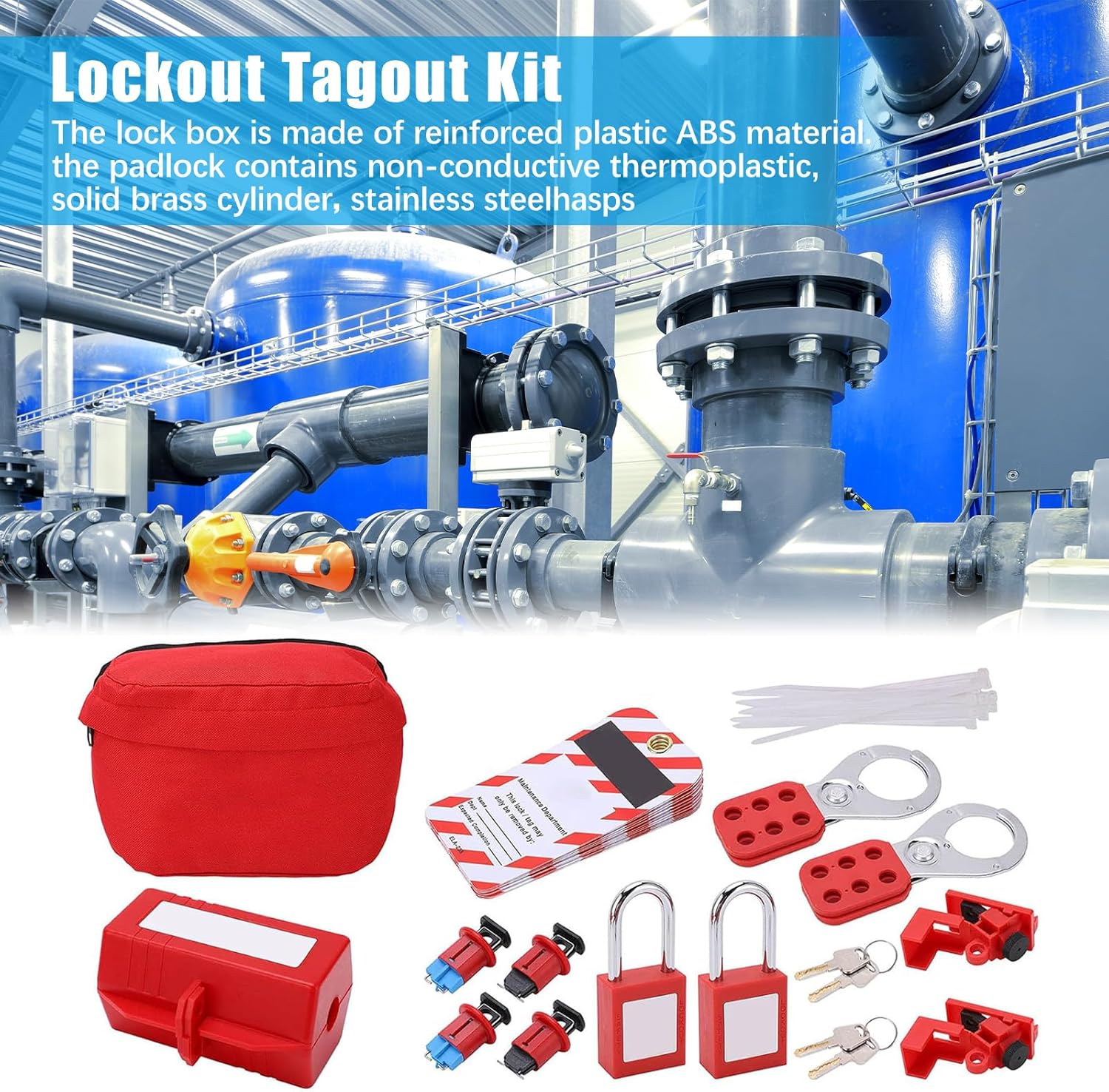 Flylin Electrical Lockout Tagout Kit, Universal Circuit Breaker Lockout and Safety Padlock Electrical Switch Safety Lockout Labels Hasps Kit for Electricians Industrial image number 2