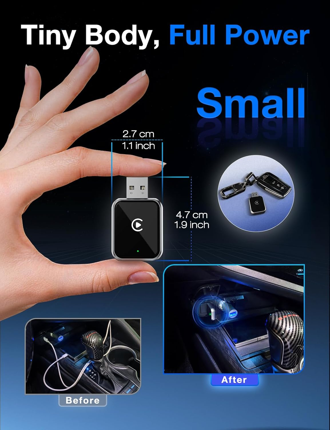 Duduma Wireless Carplay Adapter for Iphone - Convert Wired to Wireless Car Play Wireless Adapter Mini Size with Extension Cable USB & USB-C Fast Auto Connection & No Delay image number 5