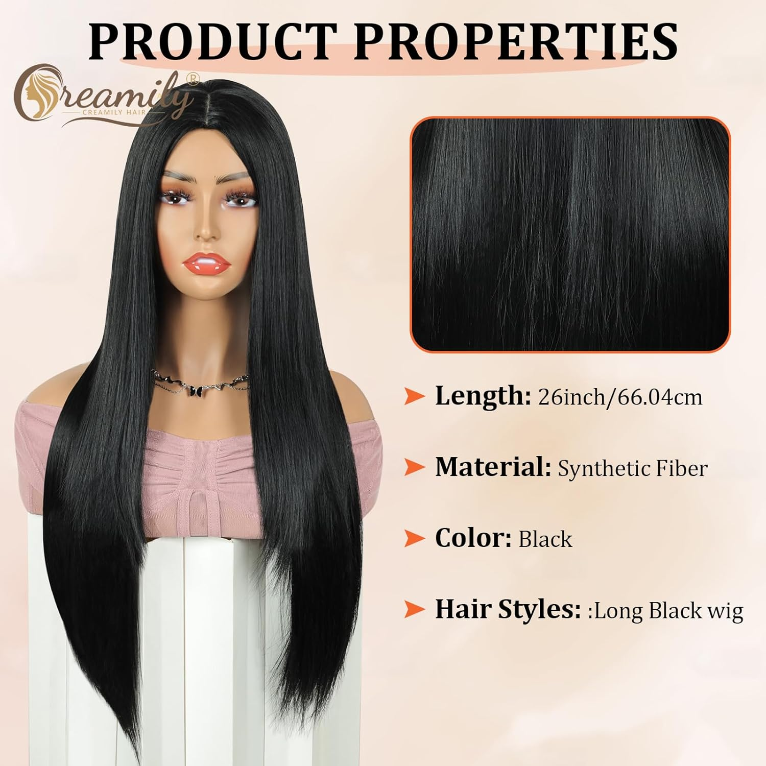 Long Black Wig for Women Halloween Cosplay Long Black Straight Hair Wig Natural Colored Synthetic Hair for Women Party Costume(28Inch, Black) - Black image number 5