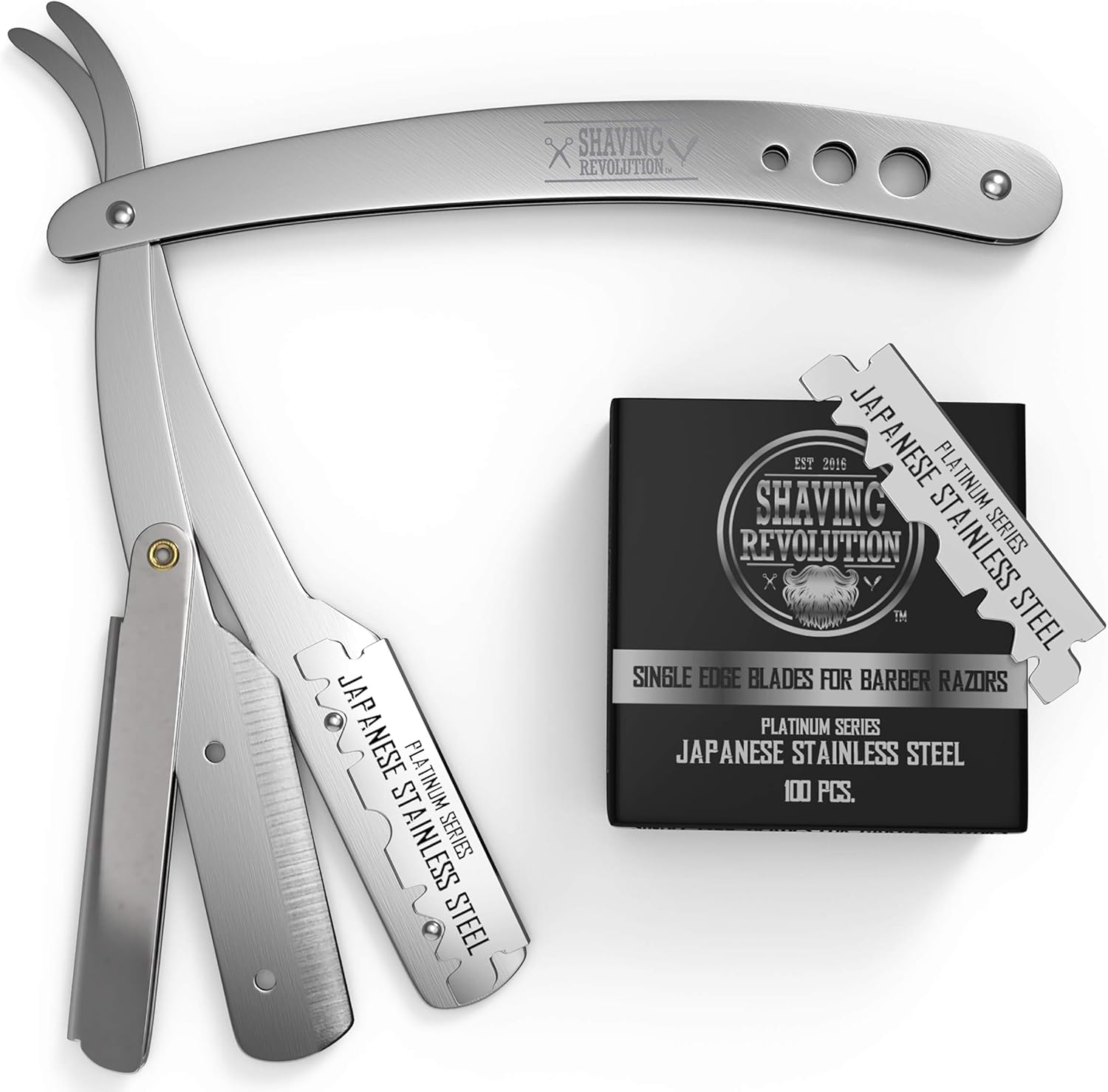 Straight Edge Barber Razor for Close Shaving - Professional Straight Blade Razor for Men with 100 Single Edge Blades- Mens Straight Razor Kit image number 5