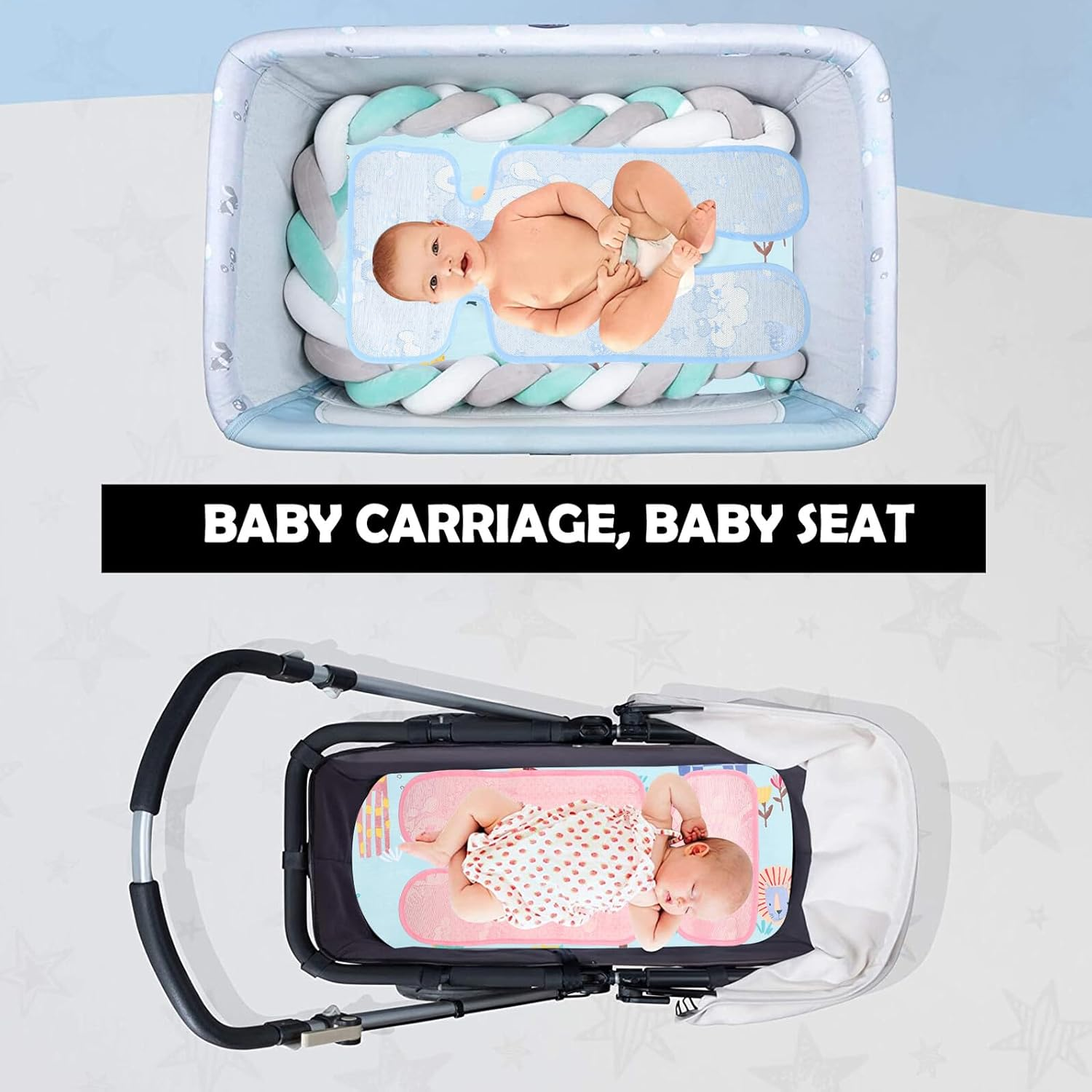 2Pcs Cooling Mat Set for Stroller and High Chair, Ice Silk and Non-Woven Fabric Thin Summer Seat Cushions, Breathable Cooling Pads for Carriage and Feeding Chair image number 3