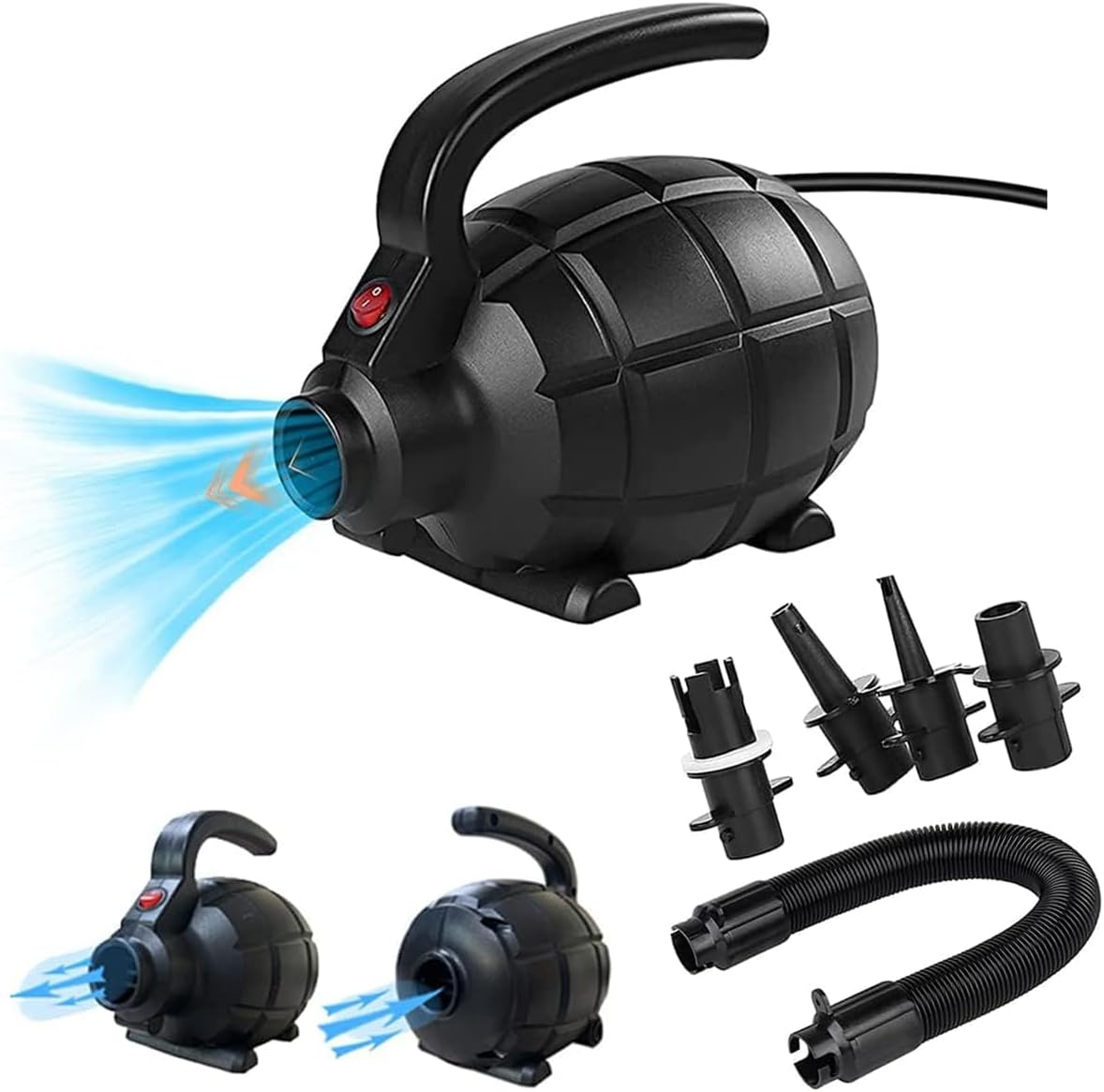 Electric Air Pump, Ikerall Portable Quick-Fill AC Air Pump with 3 Nozzles, 220V AC 600W, Perfect Inflator/Deflator Pumps for Track Mat, Inflatable Cushions, Air Mattress Beds, Boats, Swimming Ring image number 5