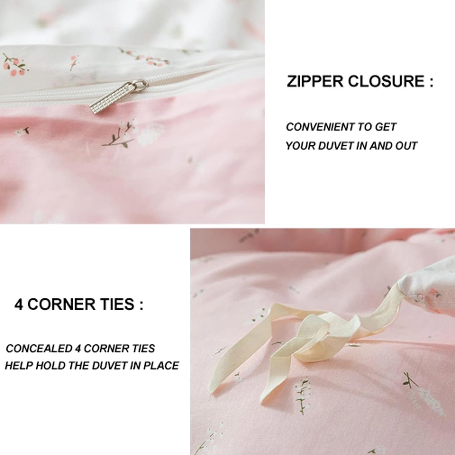 Pink and White Duvet Cover Twin Size - 2 Pcs Floral Flower Leaf Pattern Printed Reversible Microfiber Comforter Cover Bedding Set - 68X90 Soft Aesthetic Cottage Preppy Bedroom Decor for Women Girls image number 6