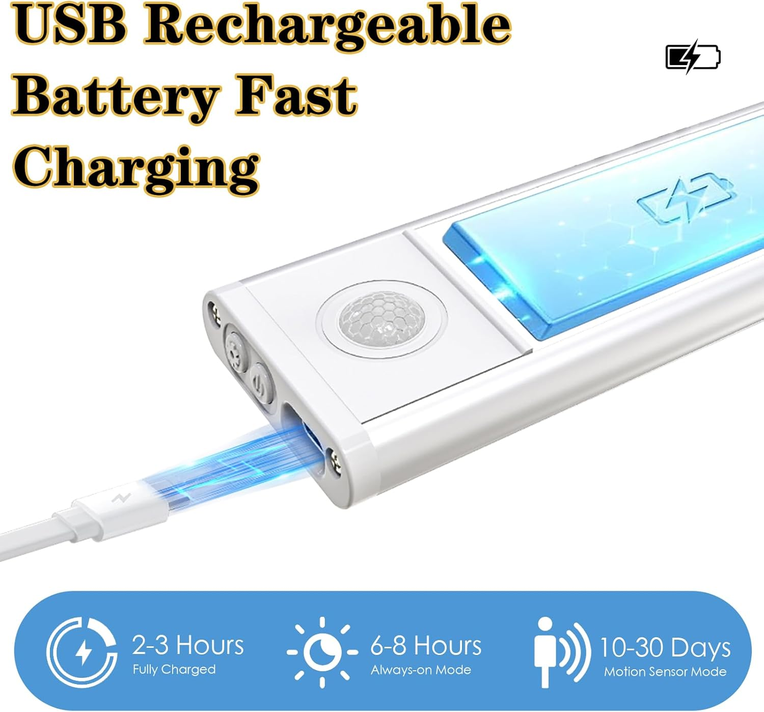 Under Cabinet Light 2 Pack, LED Wireless Rechargeable Motion Sensor Cupboard Light Bar, 3 Colours Dimmable Strip Night Light for Kitchen Wardrobe Cupboard, Silver, 20CM