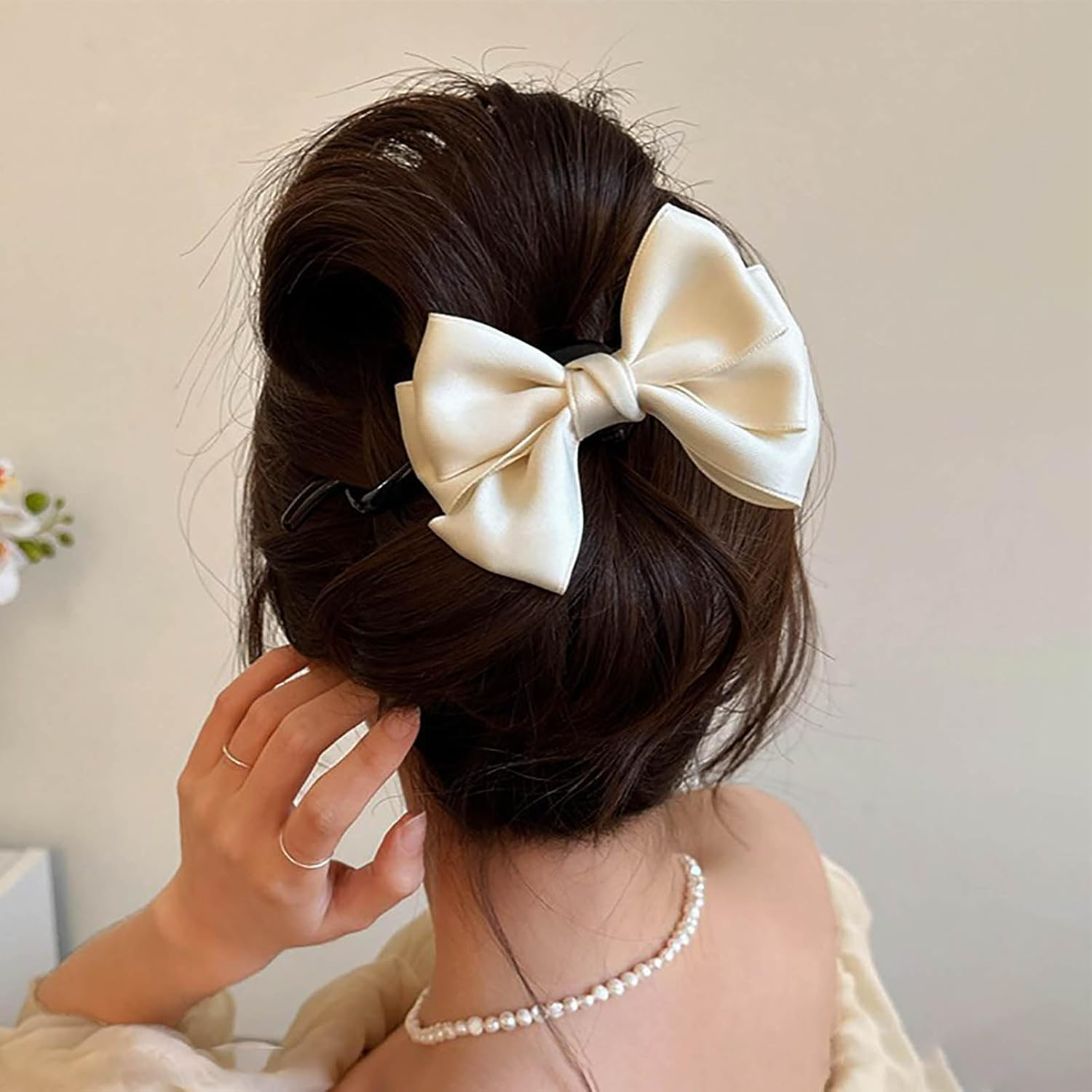 Tseenyi Bow Hair Clip Satin Hair Accessories Hair Pins White Bow Knot Twisted Hair Clips Small Bow Hair Clips Bow Ties Twist Clip Vintage Bridal Hair Clips Wedding Barrette image number 1
