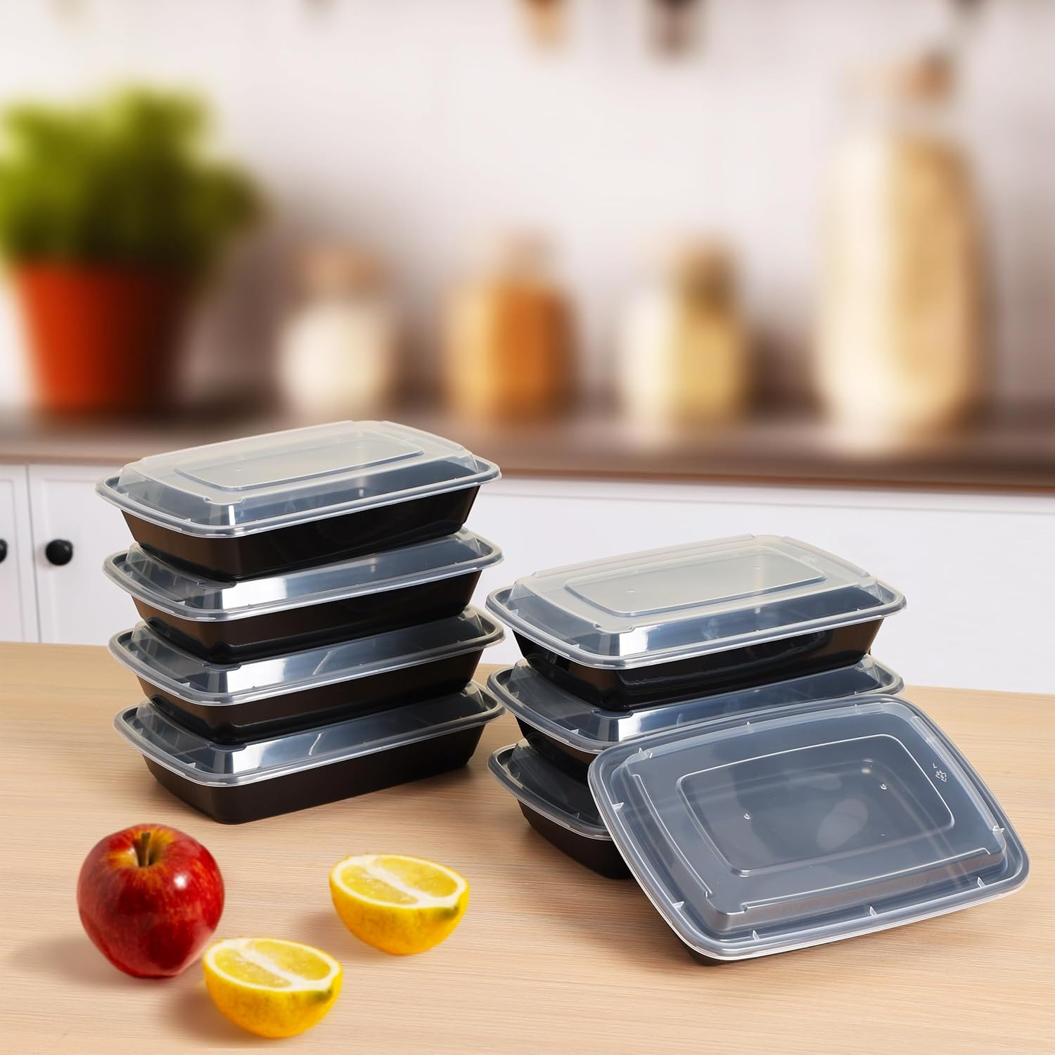Okam Meal Prep Container Bpa-Free - Pack of 35 Reusable, 470Ml Plastic Food Prep Containers Storage Boxes, Dishwasher, Microwave & Freezer Safe, Use for Meal Planning & Food Prep, Black with Clear Lid