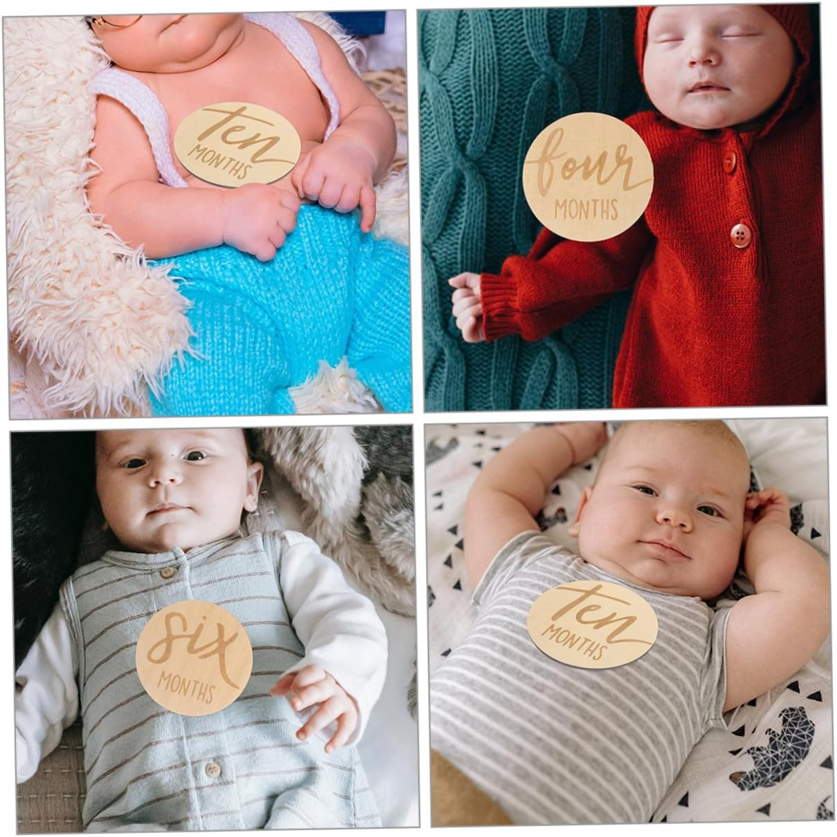 UPKOCH 12Pcs Wooden Monthly Milestone Cards for Growth round Milestone Signs for Boy Girl for Newborn Photography image number 4