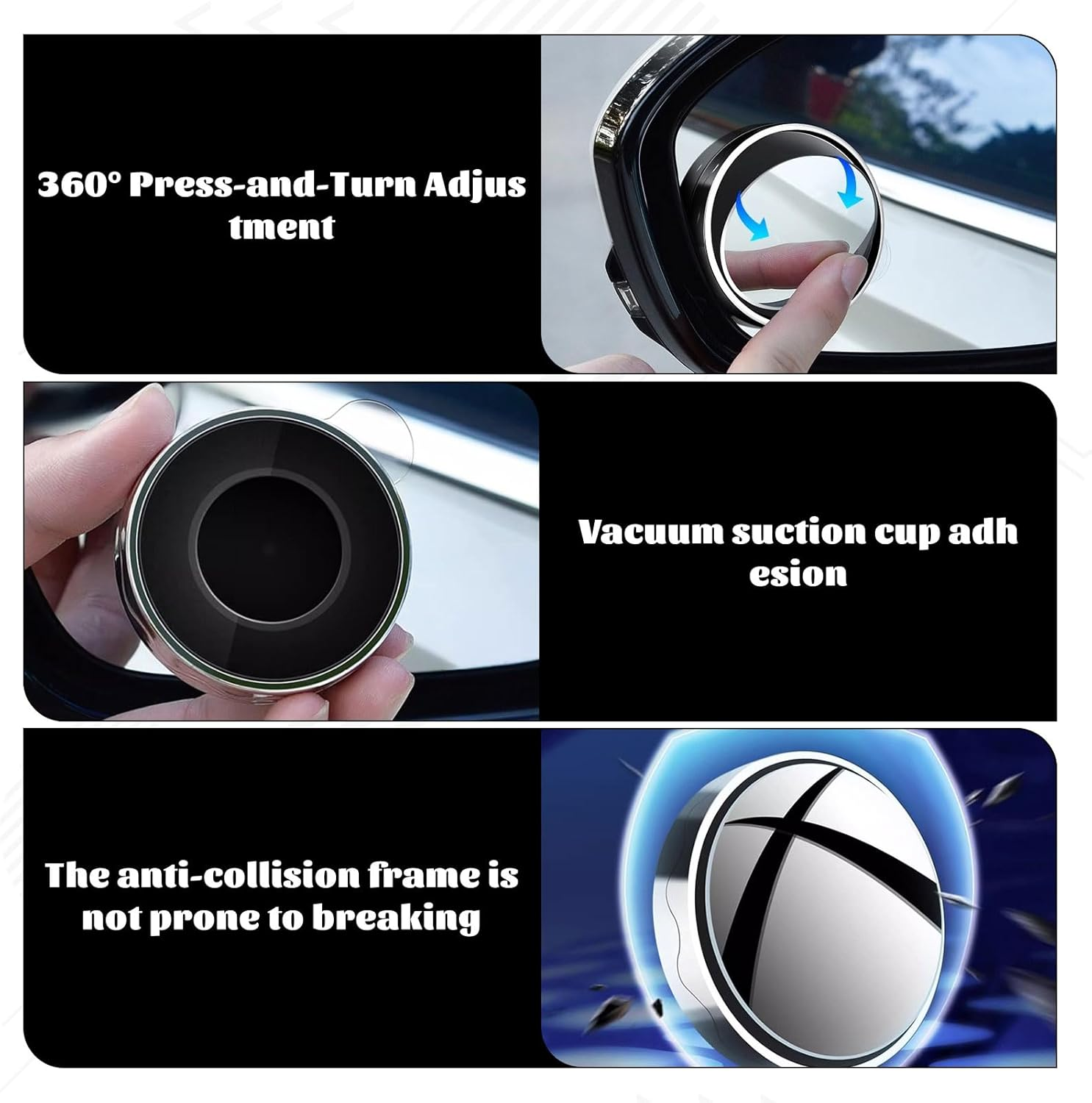 Car Blind Spot Mirror, 4Pcs Blind Spot Mirrors for Cars, Hd Car Mirror, Suction Cup Blind Spot Mirror, 360&deg; round HD Glass Convex Rearview, Auxiliary Mirrors for Jeep,Cars,Truck image number 1