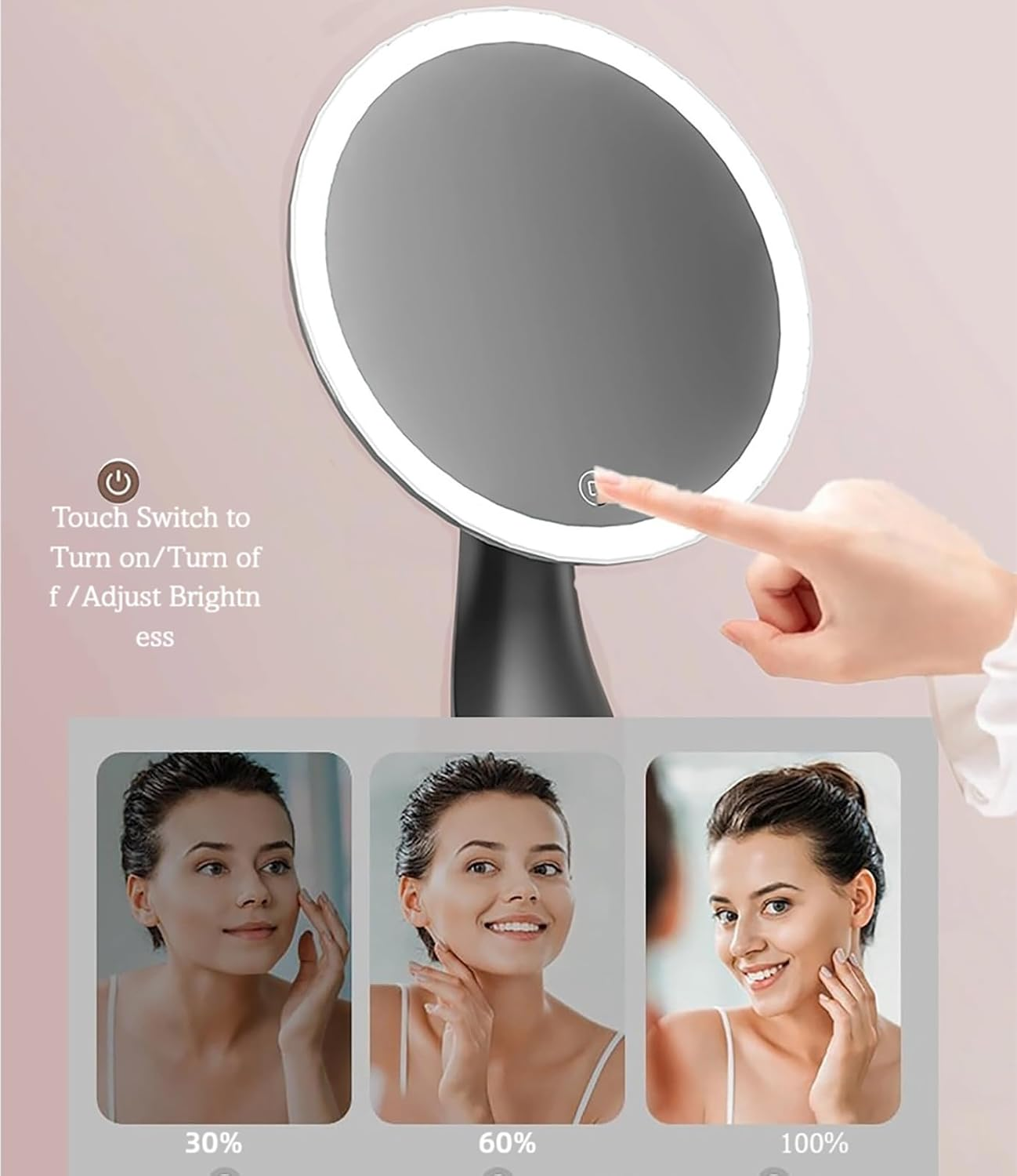 ECOMUSE 8.5 Inch Makeup Mirror with Lights, Smart Touch Control, 3 Level Brightness Adjustable Makeup Mirror, 360&deg; Rotation Make up Mirror with Lights, Rechargeable&Detachable,Women Gift. image number 2