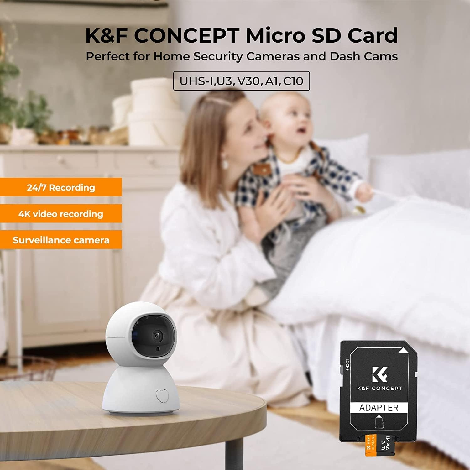 K&F Concept 64GB Micro SD Memory Card with Adapter for Home Security Cameras