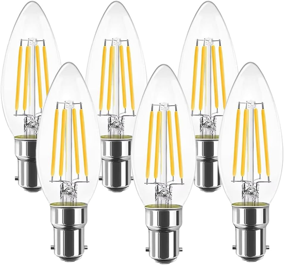 Geminilite 4W B15D Bayonet Candle LED Bulbs, Replacement for 40 Watt Candelabra Light Bulbs, SBC Small Bayonet Cap 2700K Warm White C35 470LM B15 Candle Not Dimmable Filament Chandelier 6 Pack image number 2