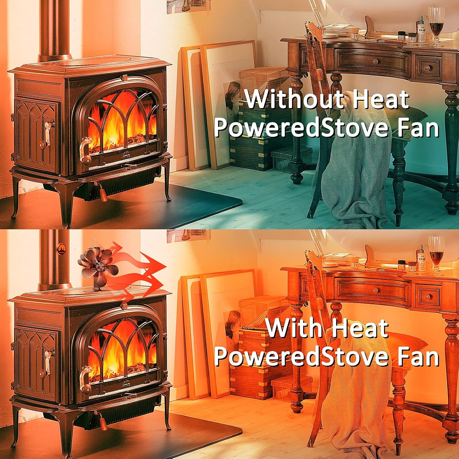 5 Blades Fireplace Fan Heat Powered Stove Fan Silent Wood Stove Fan for Fireplace Heat Activated Fan Woodstove Fan Ecofan for Home Fireplace Wood Burning Log Burner (5 Blade Fireplace Fan)