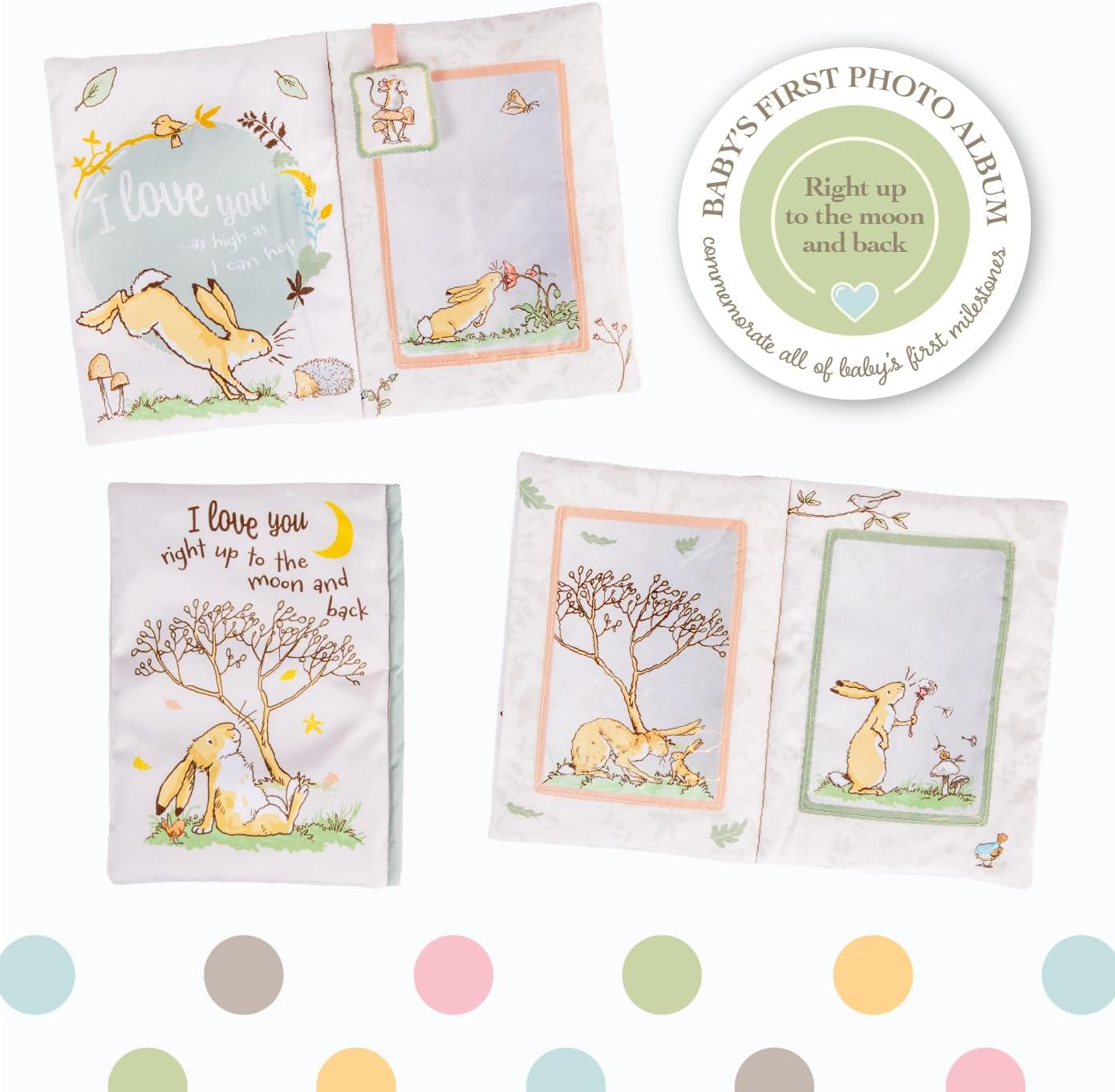 KIDS PREFERRED Guess How Much I Love You My First Baby Soft Photo Memory Album - White, 6.25X9 Inch, Holds Three 4" X 6" Photos with Soft Fabric for Babies image number 1