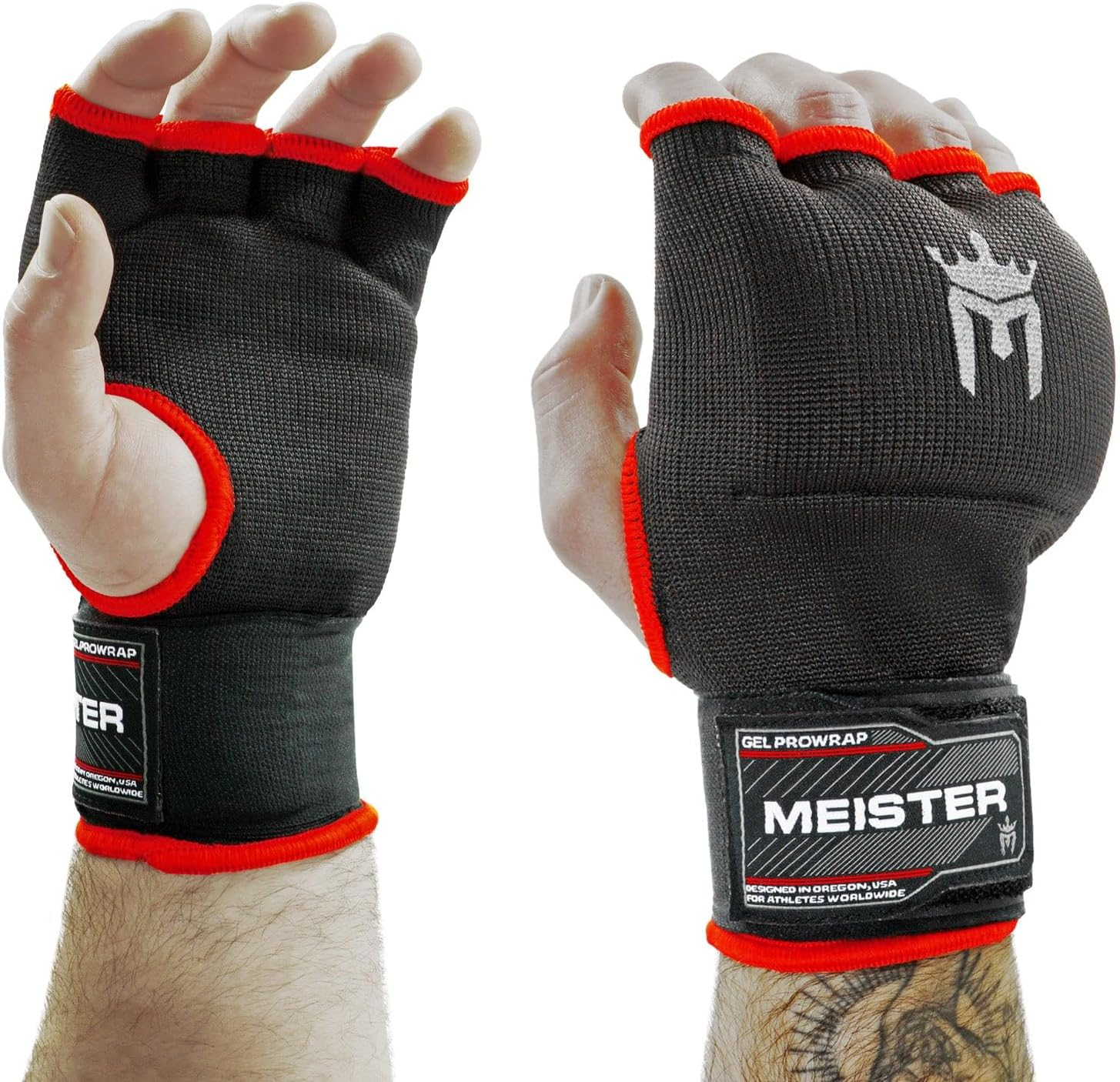 Meister MMA Gel-Padded Prowrap Hand Wraps (Pair) - Boxing, MMA, Training/Sparring - Black