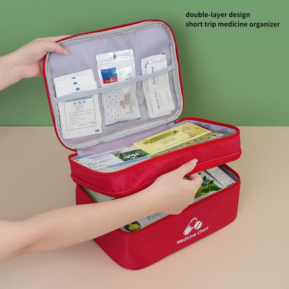 Frafuo Double-Layer Empty Travel First Aid Kit for Car-Large First Aid Kit Bag for College Dorm Student-Travel First Aid Bag for Home-Portable Camping Medical Supplies Organizer Bag for Businesses（Empty Bag） image number 1