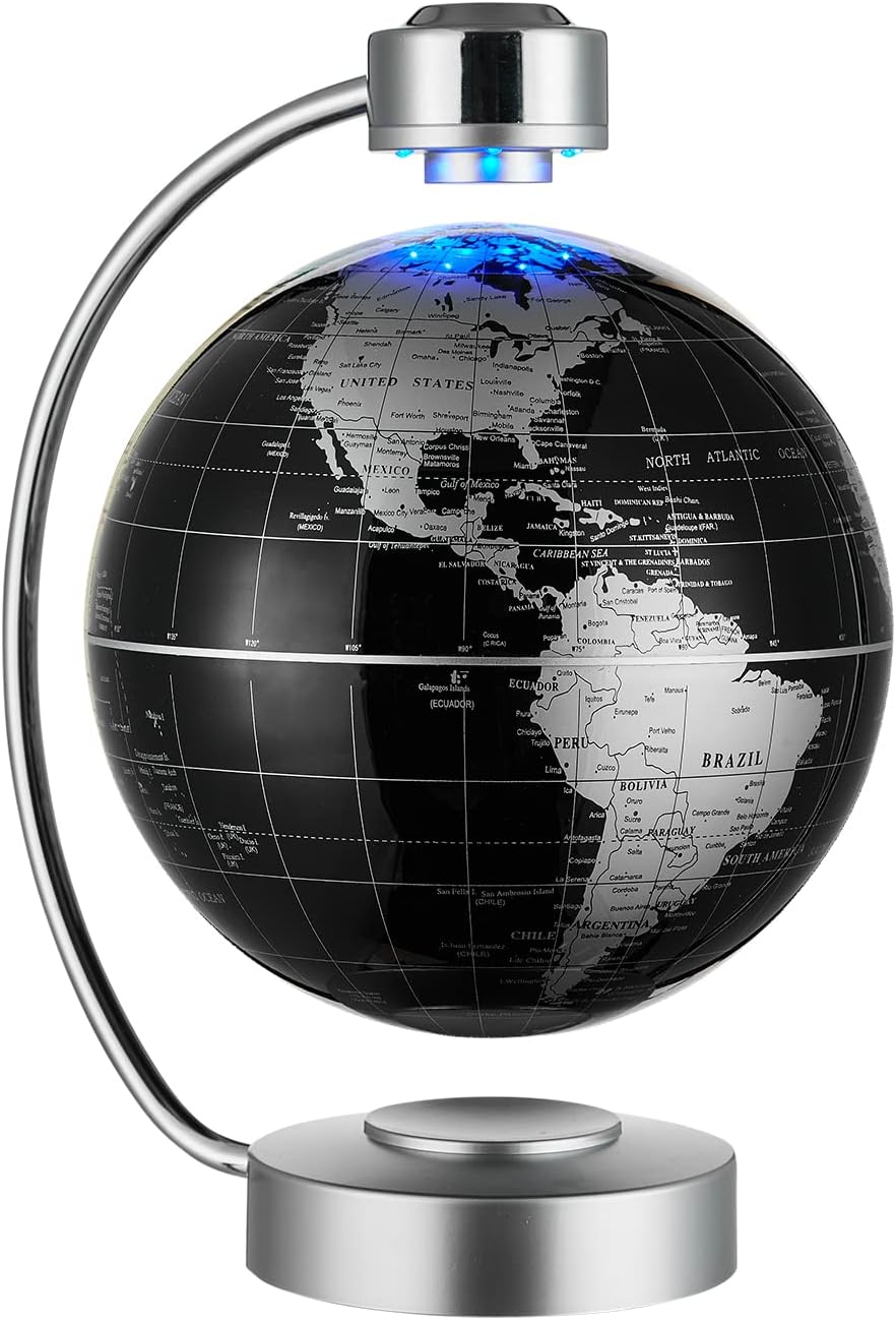NHSUNRAY Magnetic Levitating Globe, Large 8Inch Floating Globe with LED Lights, Magnetic Globe Display, Indoor Accents, Study Room Decor, Modern Decorative Ornament (Black) - Black image number 4