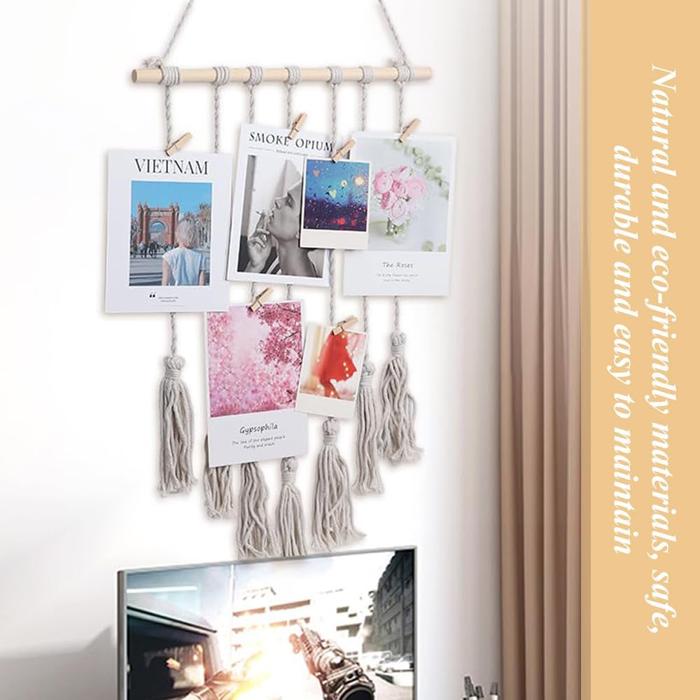 Handmade Woven Tapestry/Creative Hair Accessory Rack,Cotton Rope Picture Organizer & Photo Display Stand,Hanging Photo Display Rack for Office Home image number 1