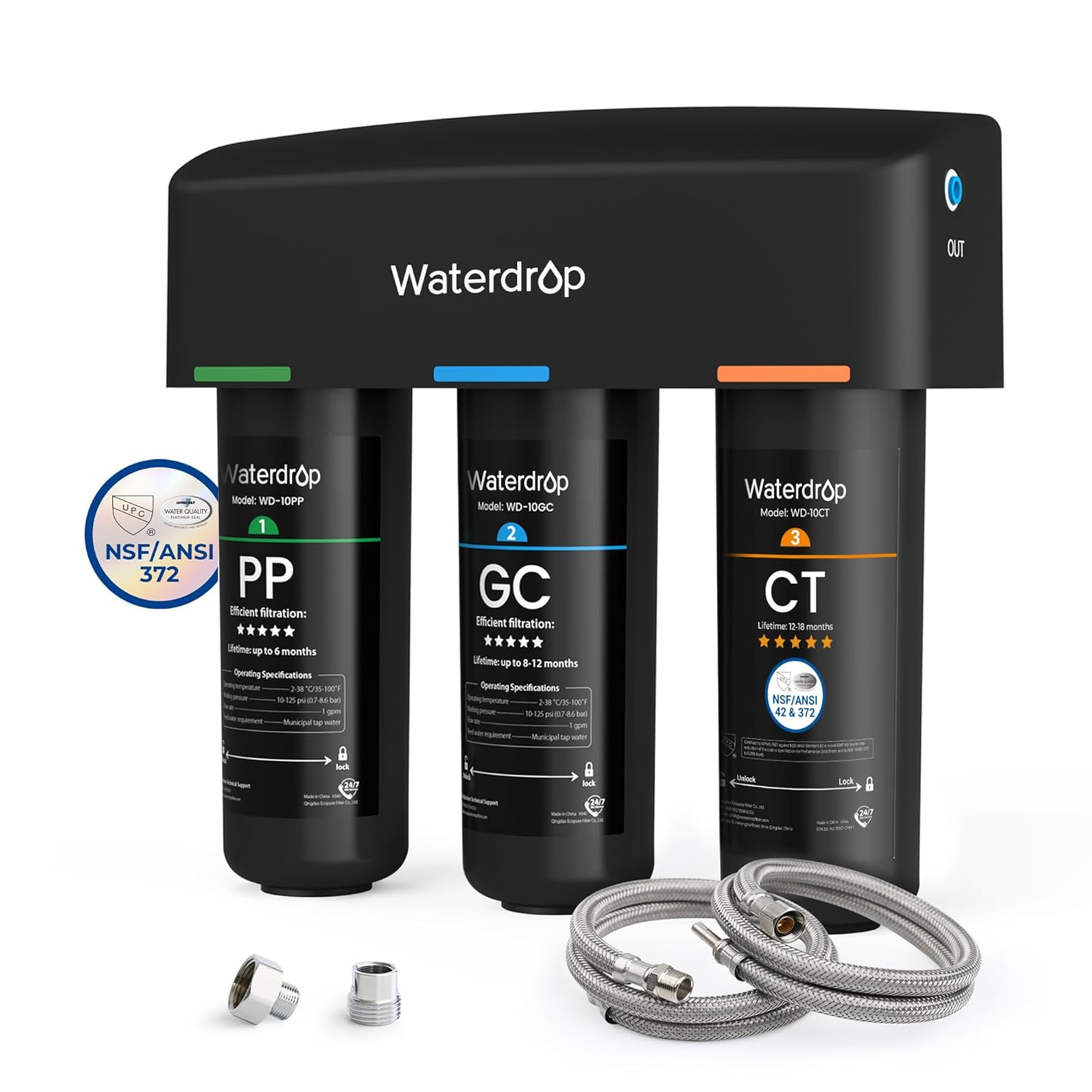 Waterdrop TSA Water Filter, 8 Layer under Sink Water Filter System, Water Purifier, Reduces PFAS, PFOA/PFOS, Fluoride, Chlorine, Bad Taste & Odor, NSF/ANSI 42 Certified Element image number 2