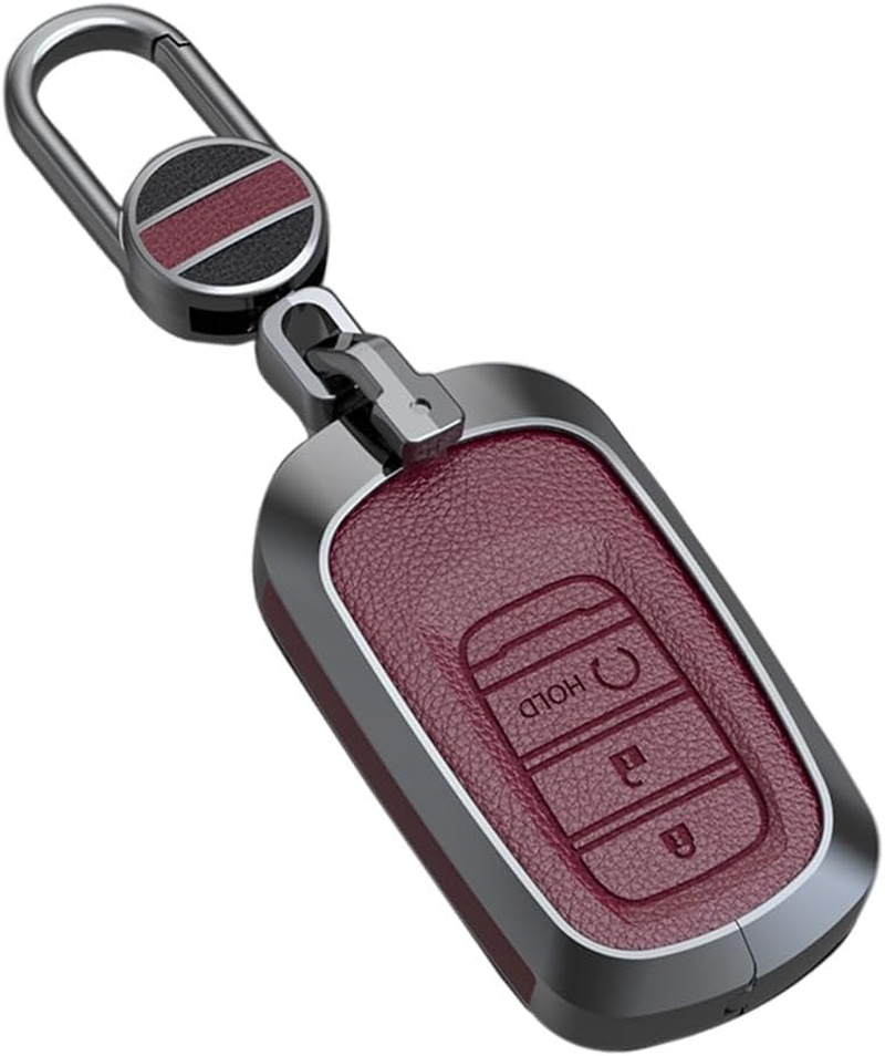 Ontto 3 Buttons Leather Key Fob Cover Fit for Honda Accord Civic HR-V CR-V Pilot Sport SI EX EX-L Touring 2022 2023 Keychain Accessories Zinc Alloy Smart Key Case Shell Holder Bag Keyring Black B