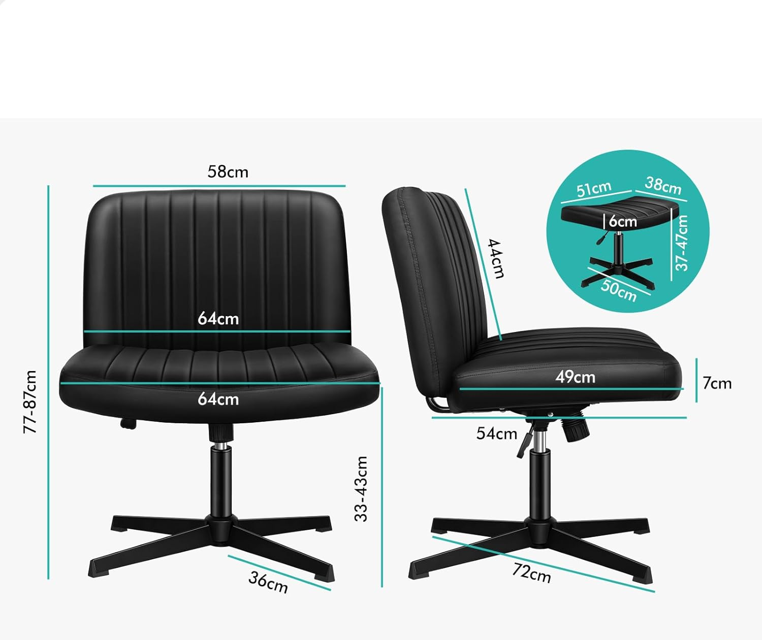 ALFORDSON Criss-Cross Desk Chair with Cross Leg Ottoman Stool, Xavi Series, PU Leather Upholstery, Ergonomic Armless Office Chair with Channel-Tufted Mid-Back Design, 180Kg Capacity, Black image number 1