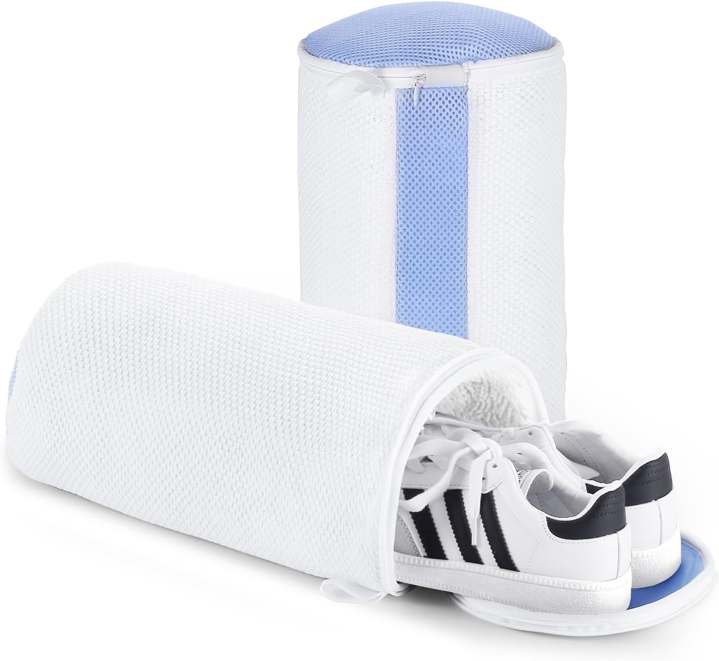 2 Pack White Shoe Wash Bags Keep Shoes Clean, Durable and Reusable Shoe Laundry Bag Family-Sized 7&times;12.6 Inch, High-Density Fiber Inside, Mesh Shoe Cleaning Bag for Sneaker Gym Tennis Shoes image number 6