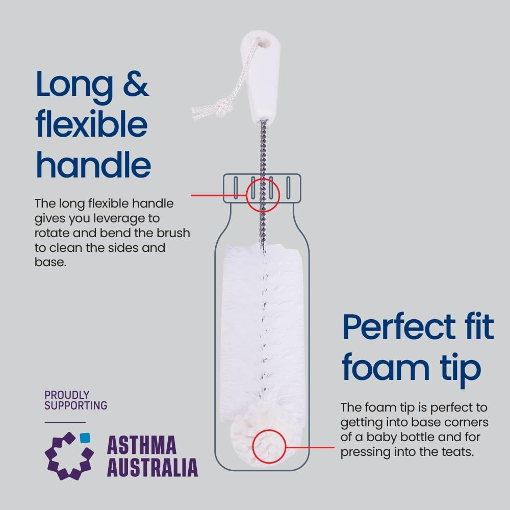 White Magic Foam-Tipped Baby Bottle Washing Brush &ndash; 34Cm, Made in USA, Bpa-Free, Gentle Dual-Action Foam Tip, Efficient Cleaning for Bottles and Baby Accessories, Ergonomic Grip image number 4