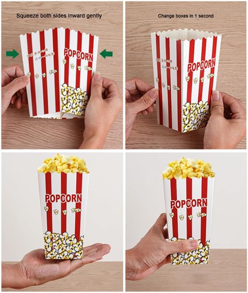 10 Large Capacity Popcorn Containers - Red & White Striped Paper Popcorn Boxes for Families, Parties, Movie Nights and Events image number 6
