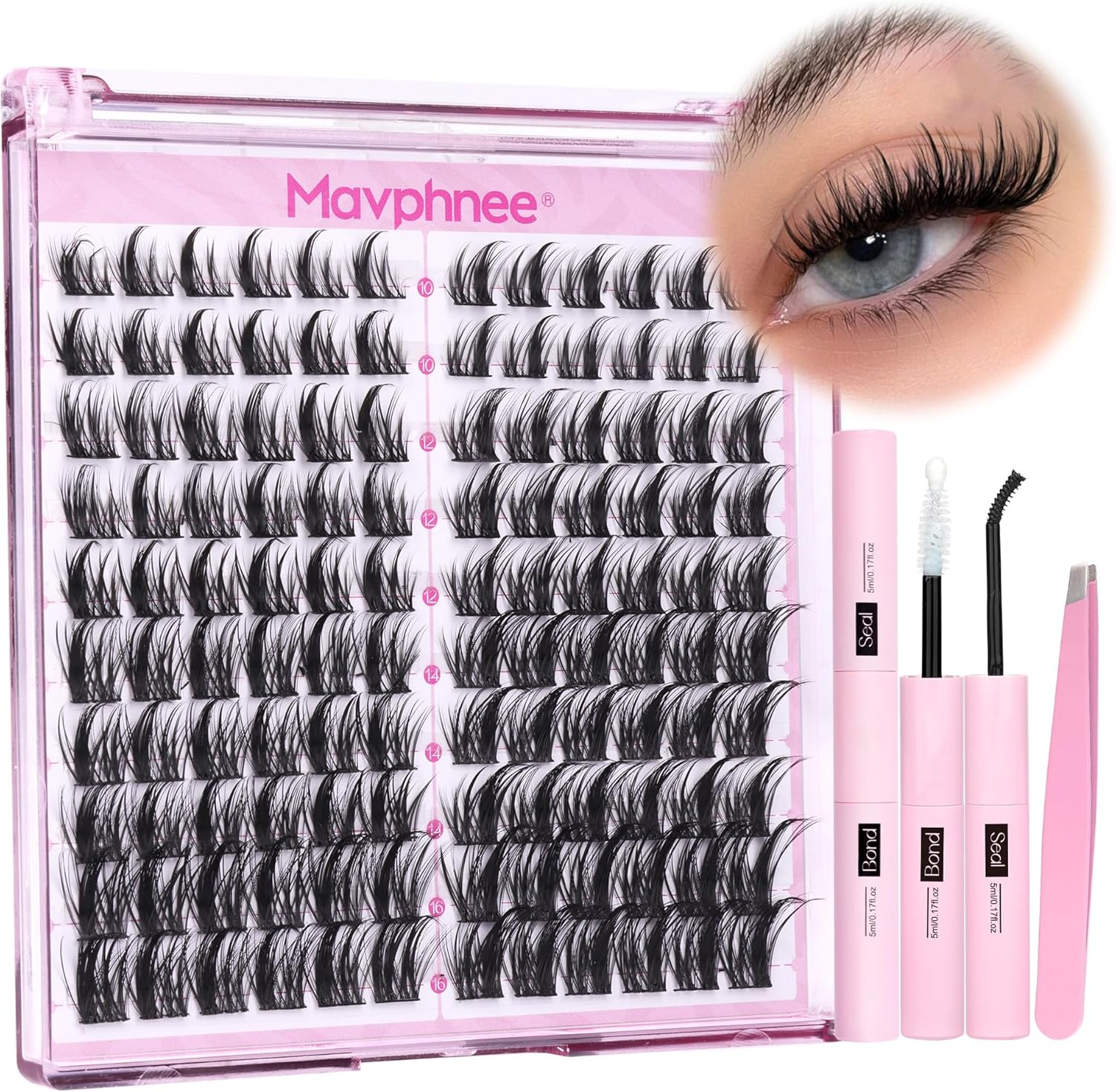 Natural Lash Clusters Kit Spiky Cluster Eyelash Extension 120 Pcs CC Curl Manga Eyelash Clusters 10-16MM Wispy Individual Lashes Kit with Bond and Seal and Tweezers by Mavphnee image number 6